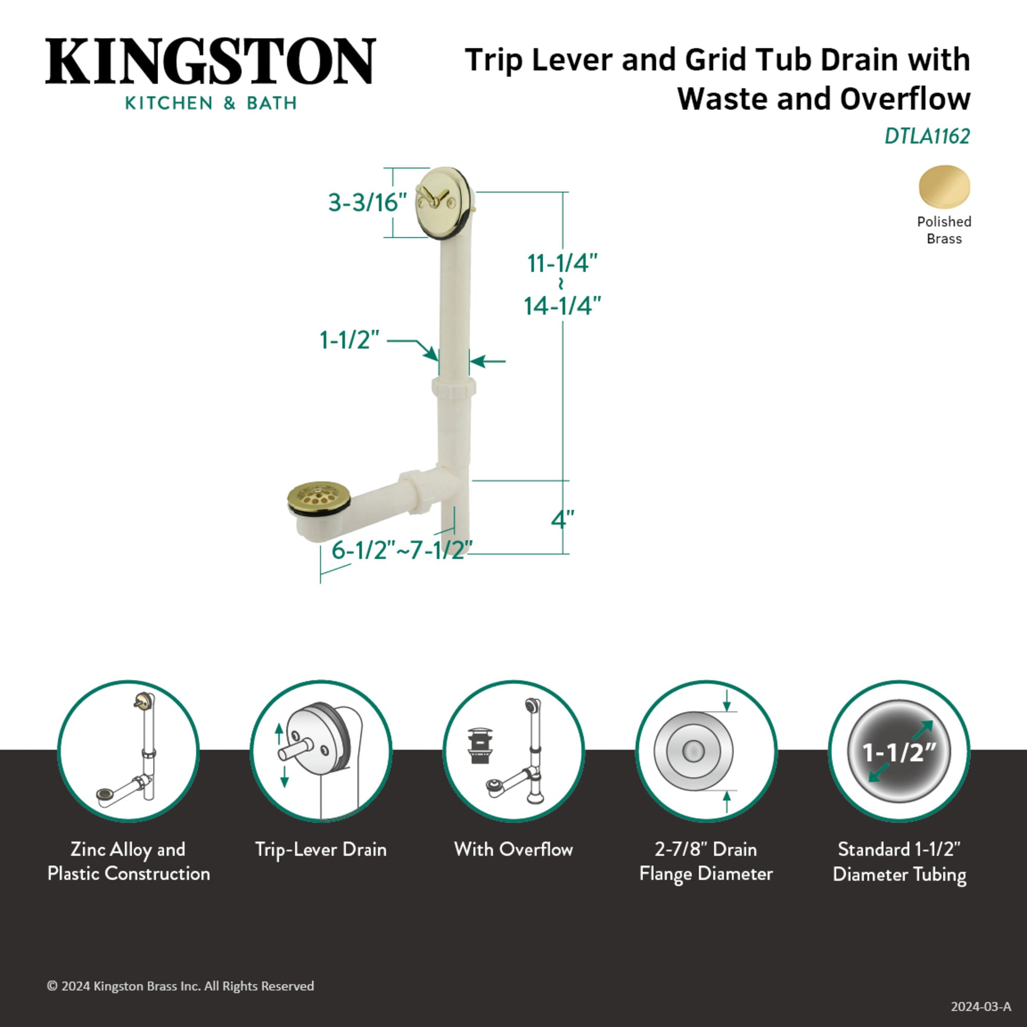 Leg Tub Drain with Overflow
