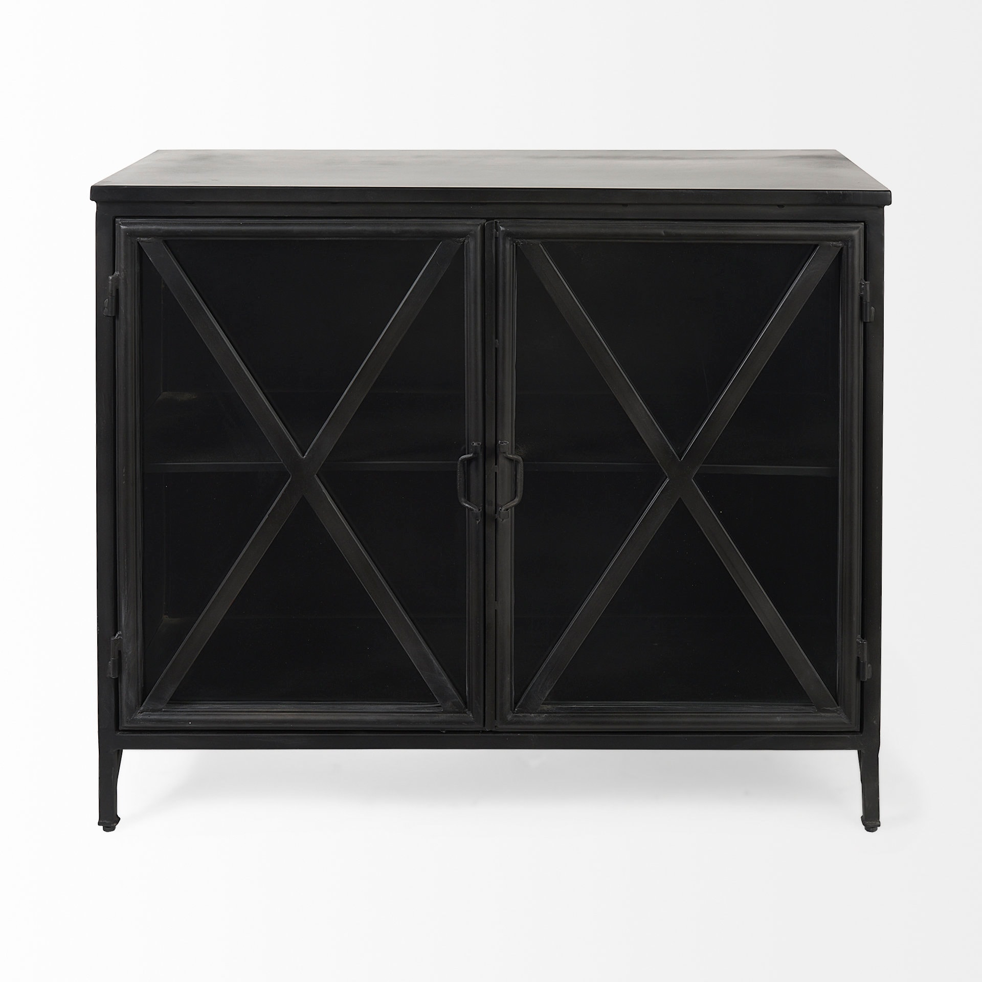Poppy Black Iron Glass Paneled Distressed Sideboard with Storage