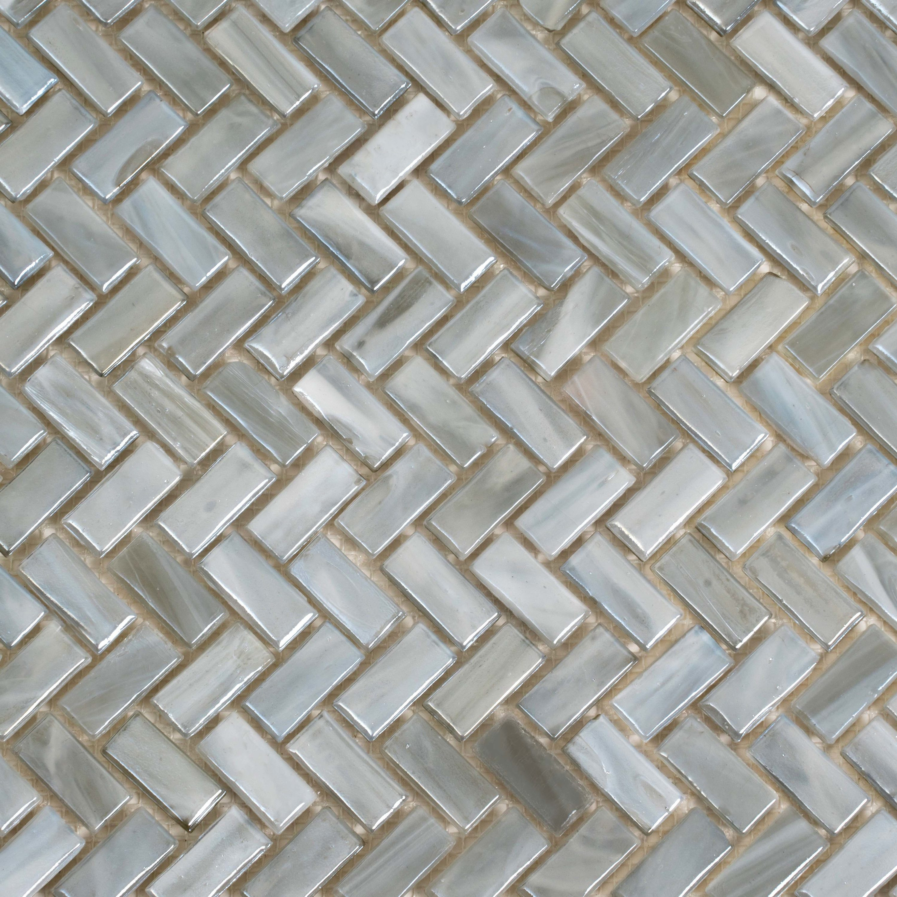 Apollo Tile    10 Pack 11.8-in x 11.9-in Gray Herringbone Glossy Finished Glass Mosaic Floor and Wall Tile (9.75 Sq ft/case)