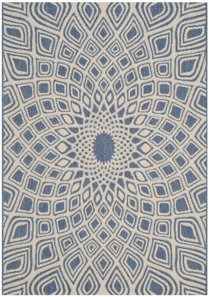 SAFAVIEH Courtyard Thane Nautical Indoor/Outdoor Area Rug, 4' x 5'7", Blue/Beige
