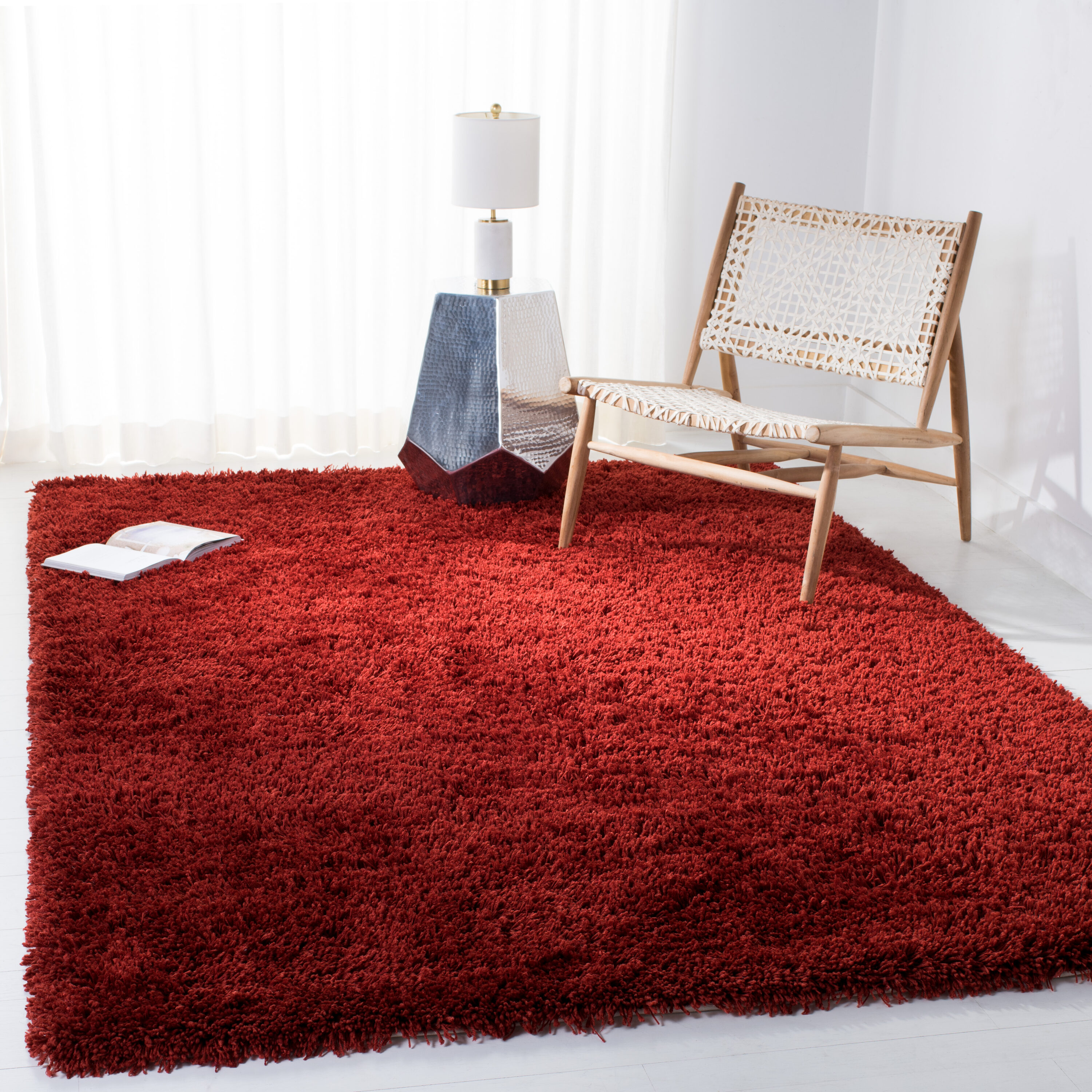 SAFAVIEH August Sophia Solid Shag Area Rug, Red, 9' x 12'