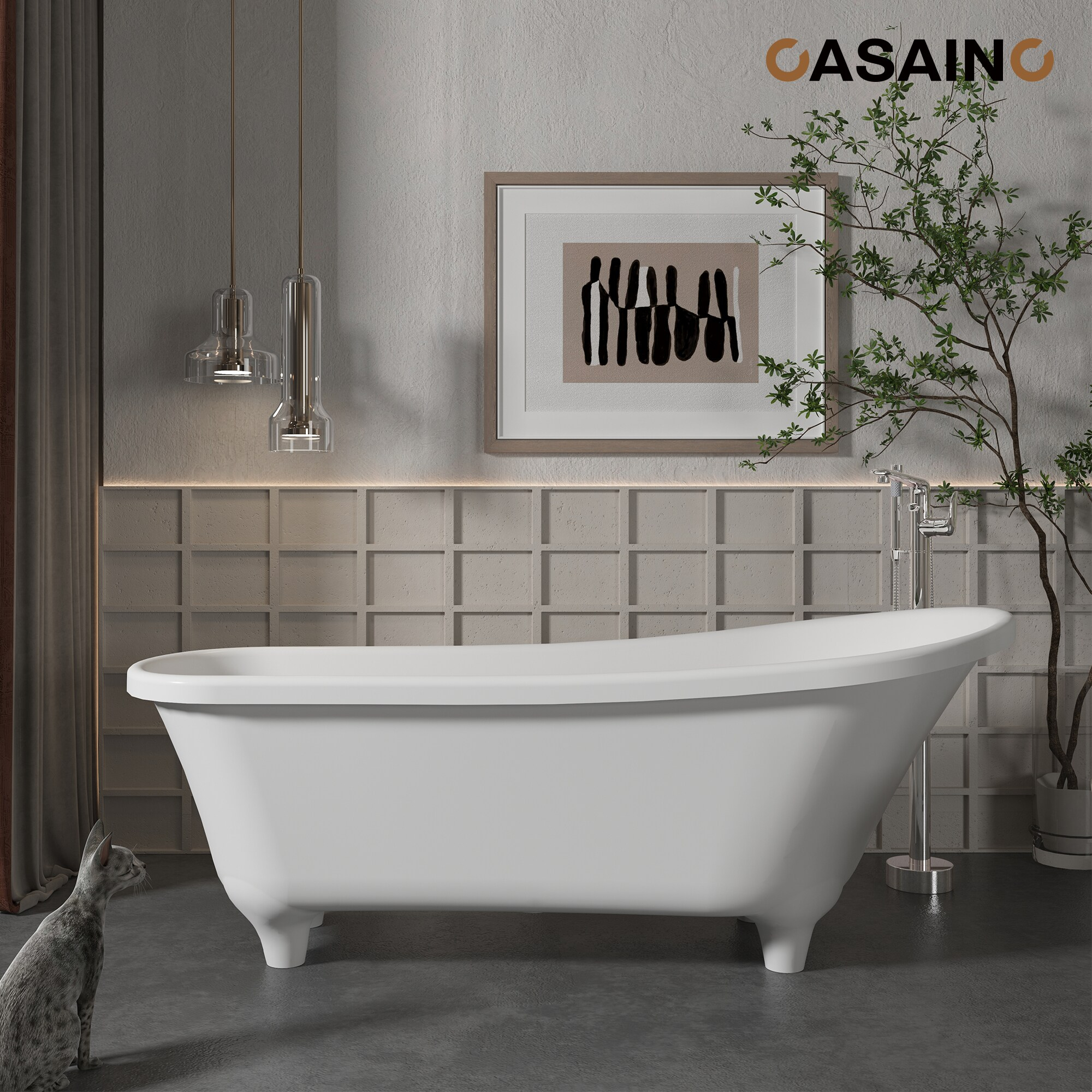 Chrome Freestanding Bathtub Faucet with Hand Shower