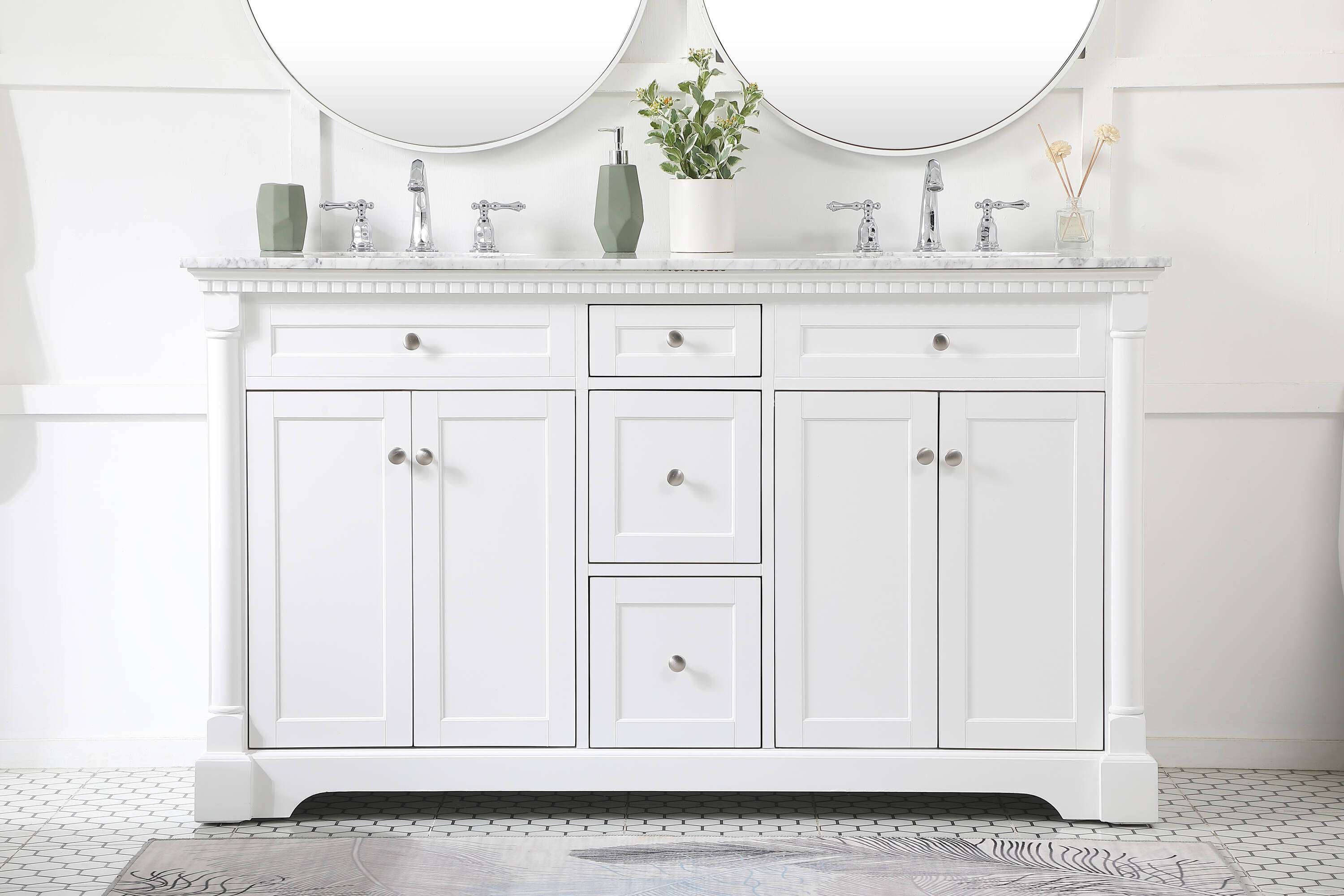 Elegant Decor Clarence 60" Solid Wood and Metal Double Bathroom Vanity in White
