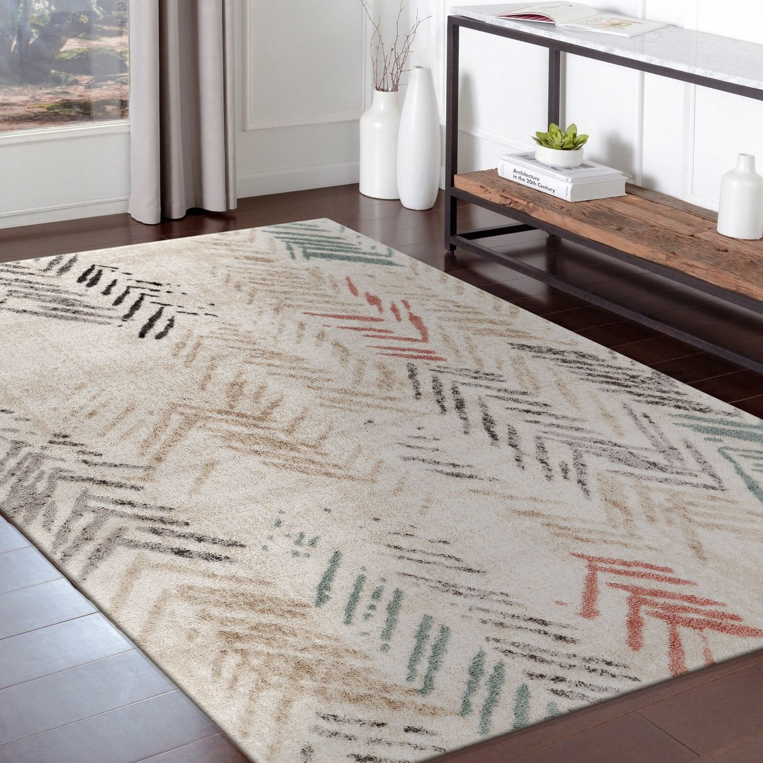Ox Bay Arrows Distressed 5x8 Multi-color Chevron Herringbone Area Rug