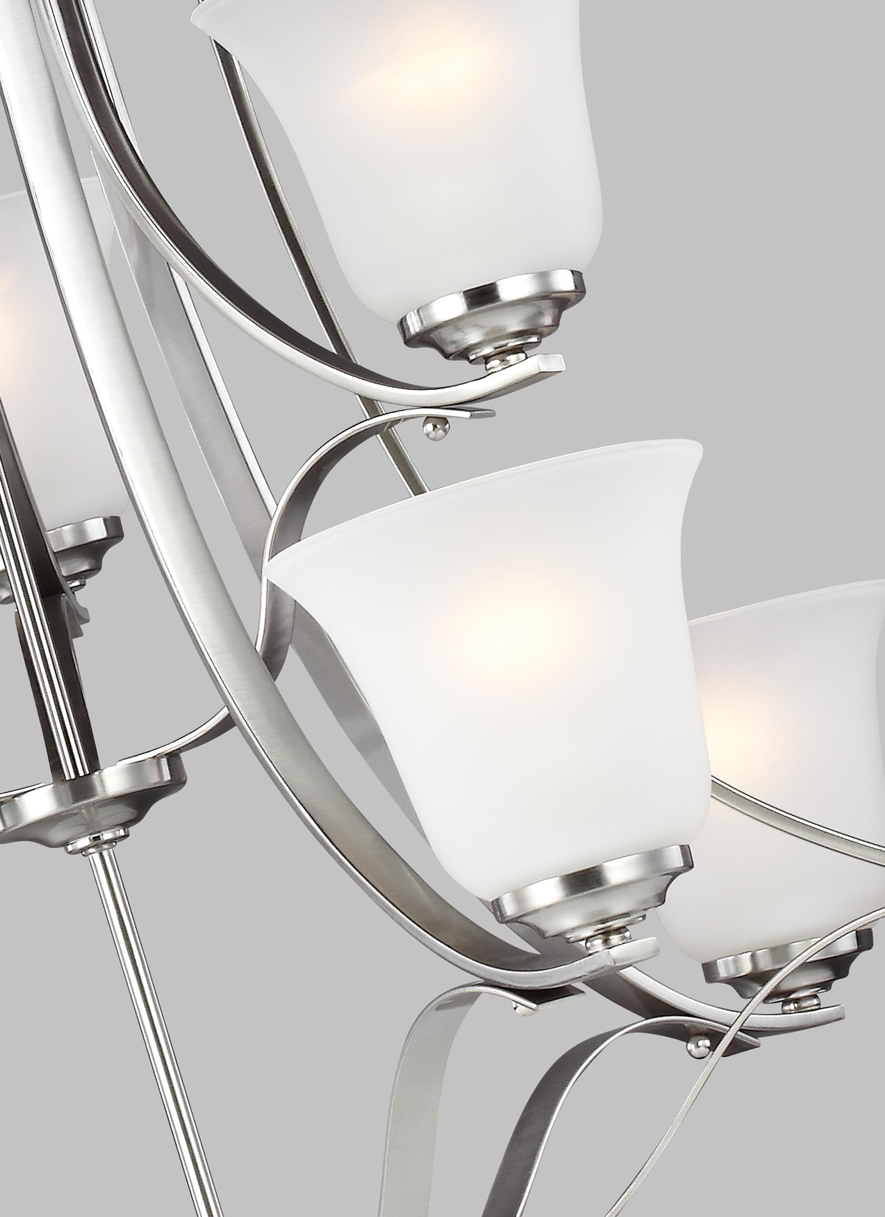Elegant Brushed Nickel 9-Light Chandelier with Satin Etched Glass
