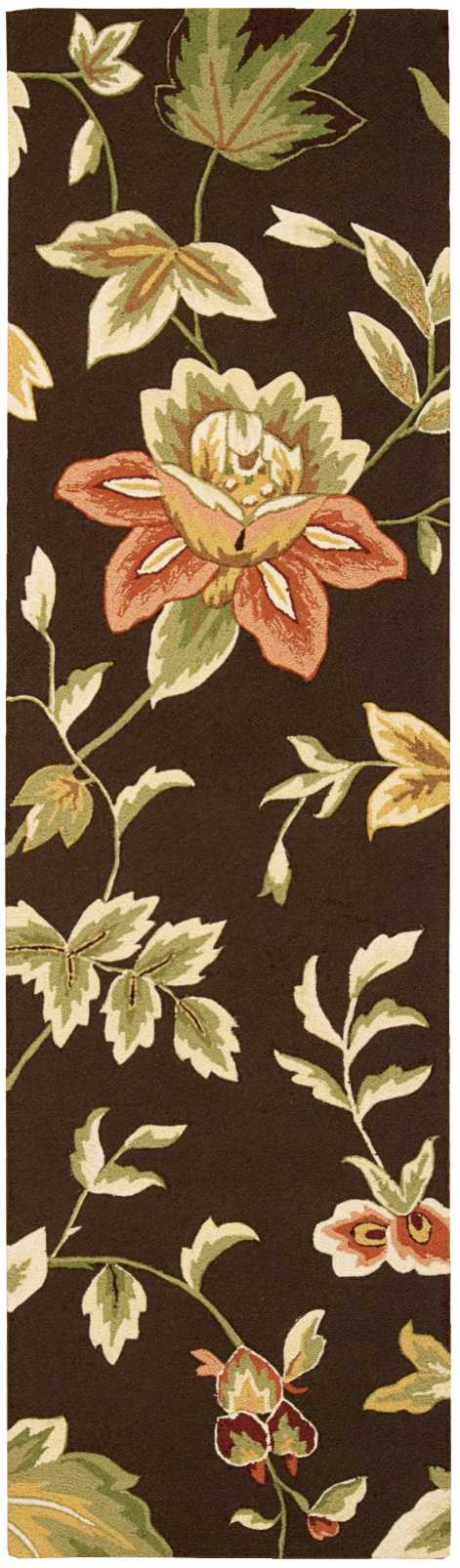 Enchanted Garden Chocolate Brown Floral Hand-Hooked Runner Rug