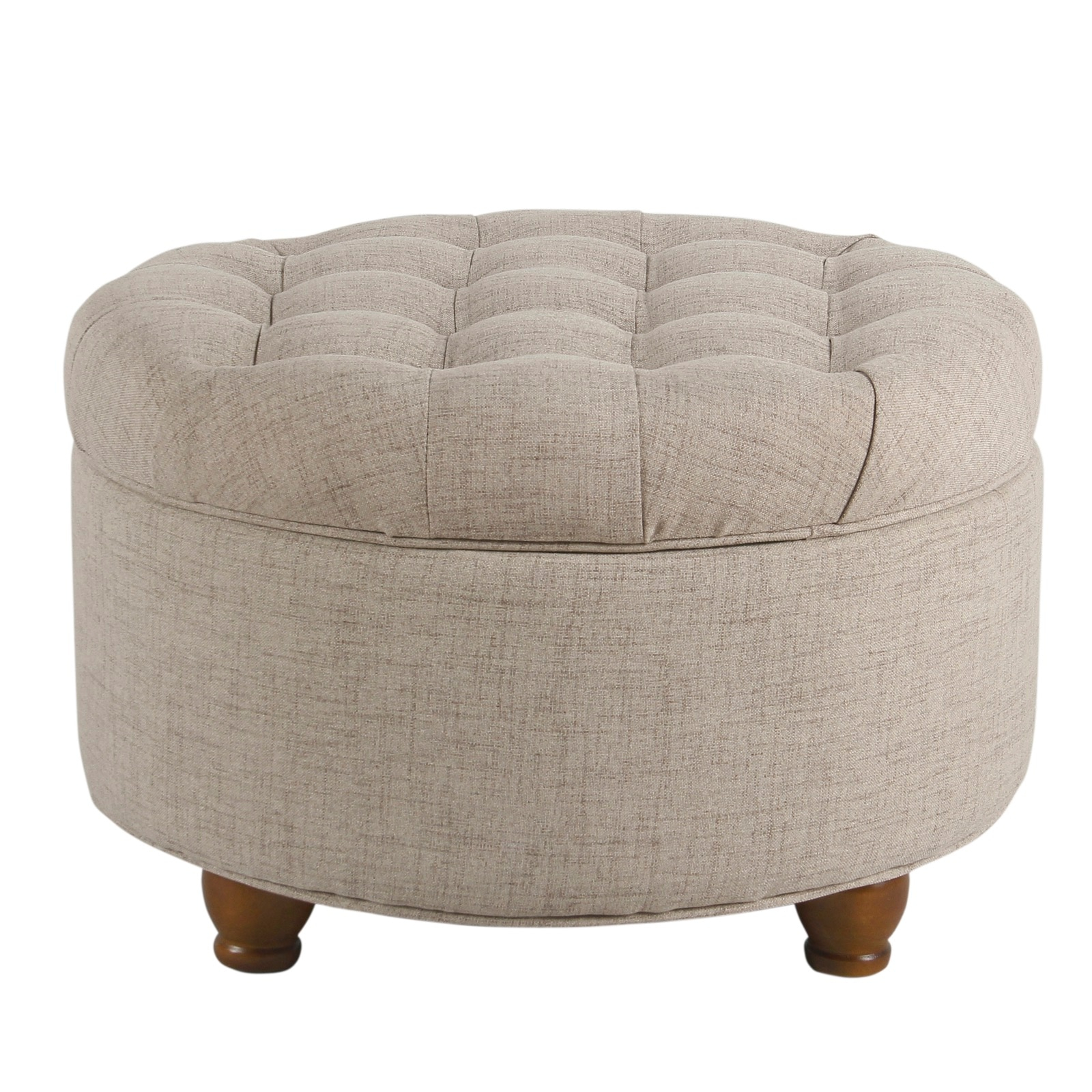 Benzara Otomana de Madera Tapizada en Tela con Almacenamiento con Tapa Elevable Capitoné, Beige-Color:Beige