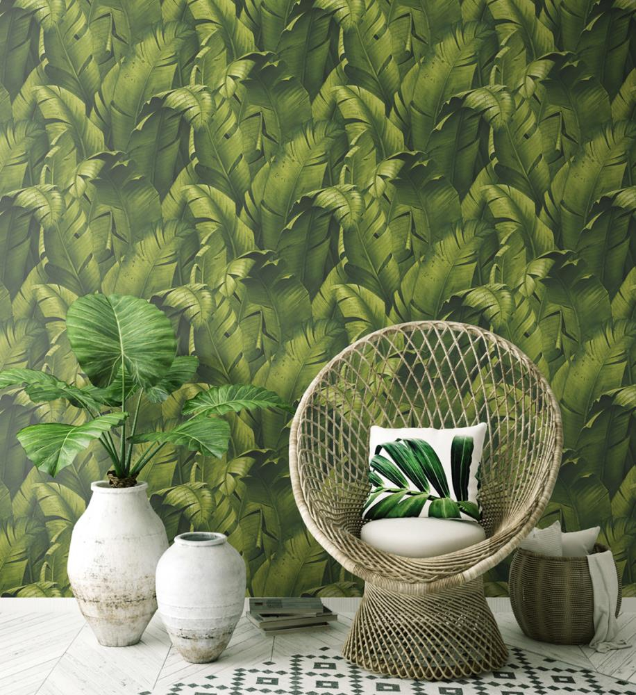 NextWall NW31000 Tropical Banana Leaves Peel & Stick Wallpaper, Green