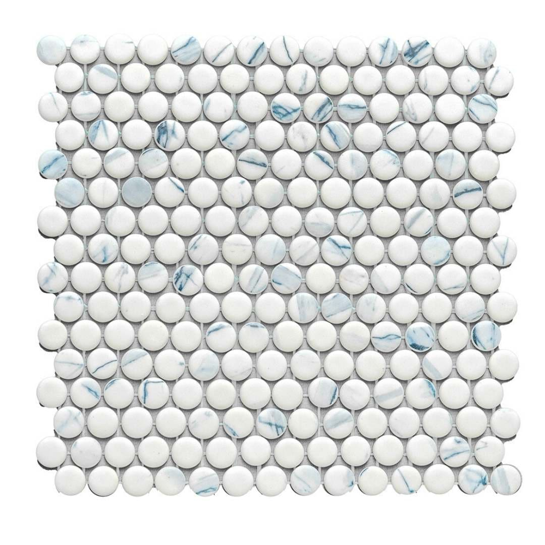 The Tile Life Eterna Penny 12" x 12" Calacatta Blue Glass Floor and Backsplash Wall Tile, 4x4 Sample