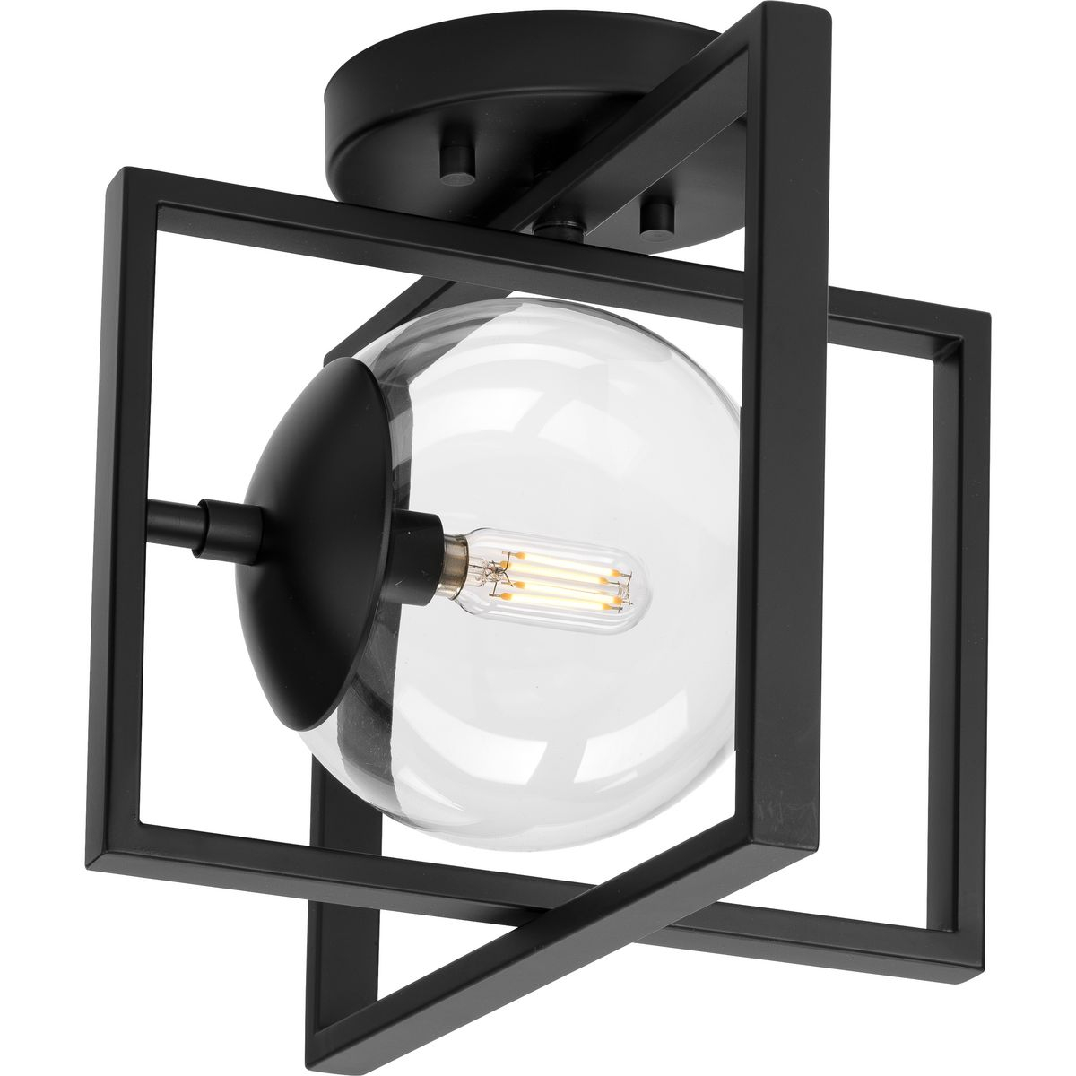 Progress Lighting Atwell 1-Light Matte Black Semi-Flush Mount with Clear Globe Shade