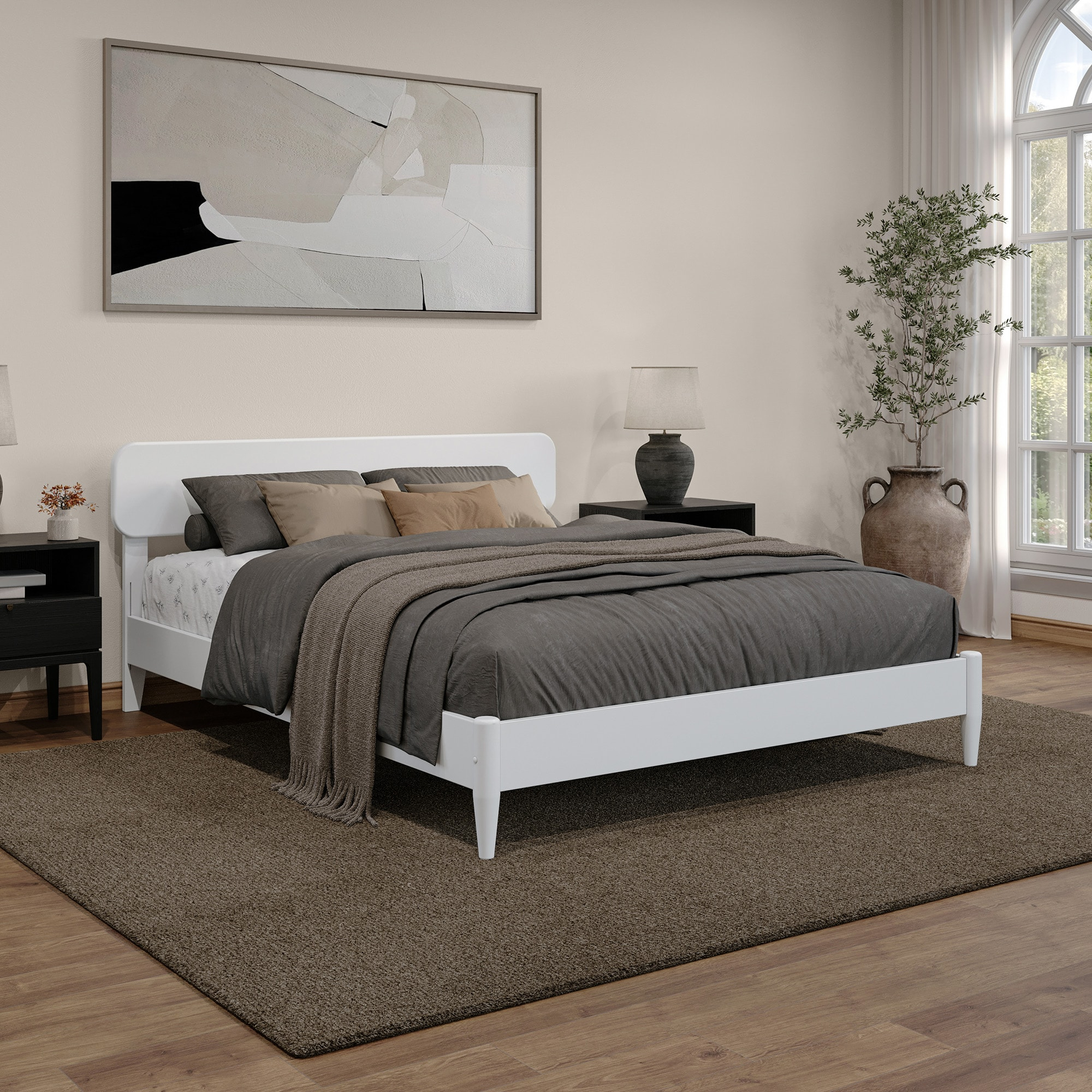 AFI Florence Queen Solid Wood Low Profile Platform Bed, White
