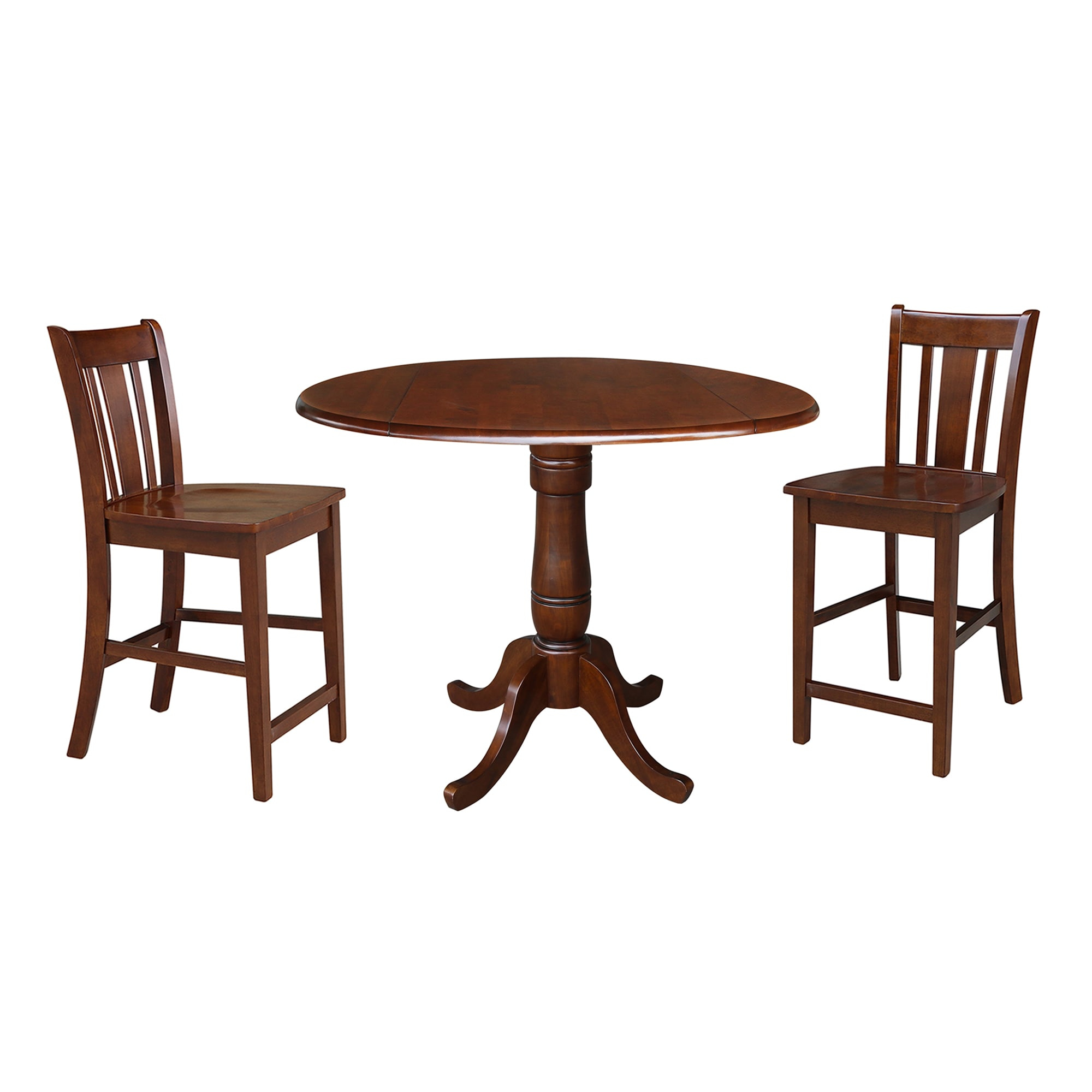 International Concepts 42 inches Round Pedestal Gathering Height Table with Two Counter Height Stools, Espresso