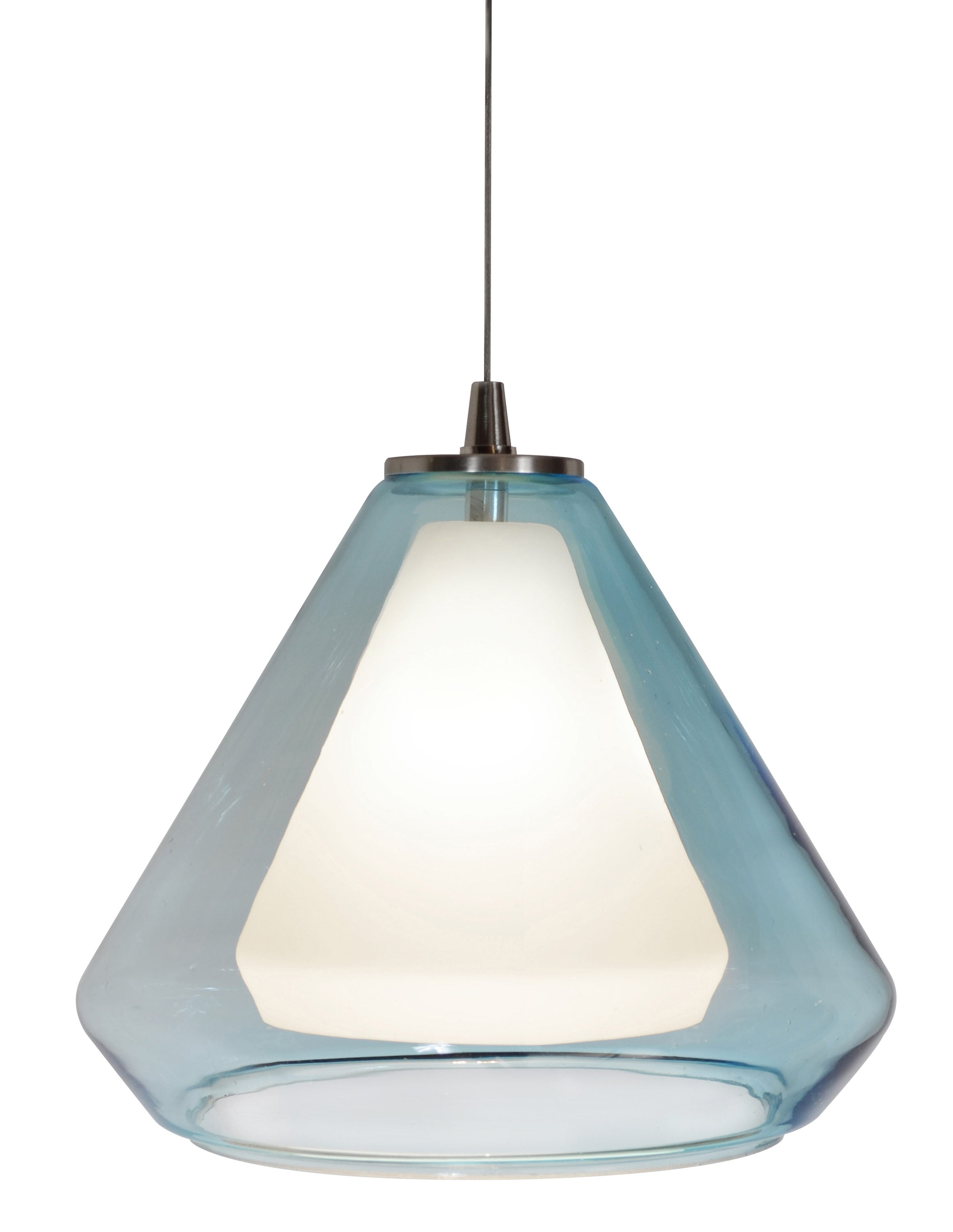 Mini Satin Nickel Aqua Glass LED Pendant Light