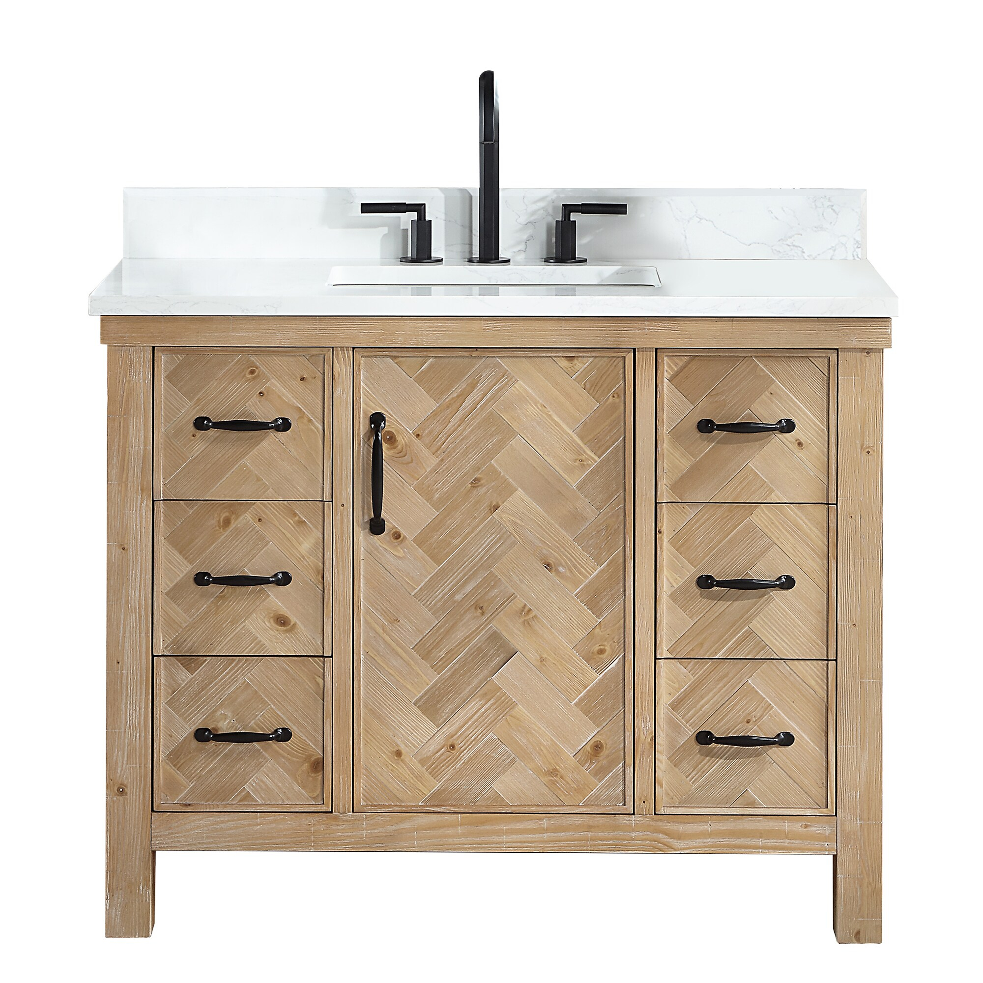 Javier 42" Bath Vanity in Spruce Antique Brown with White Grain Composite Stone