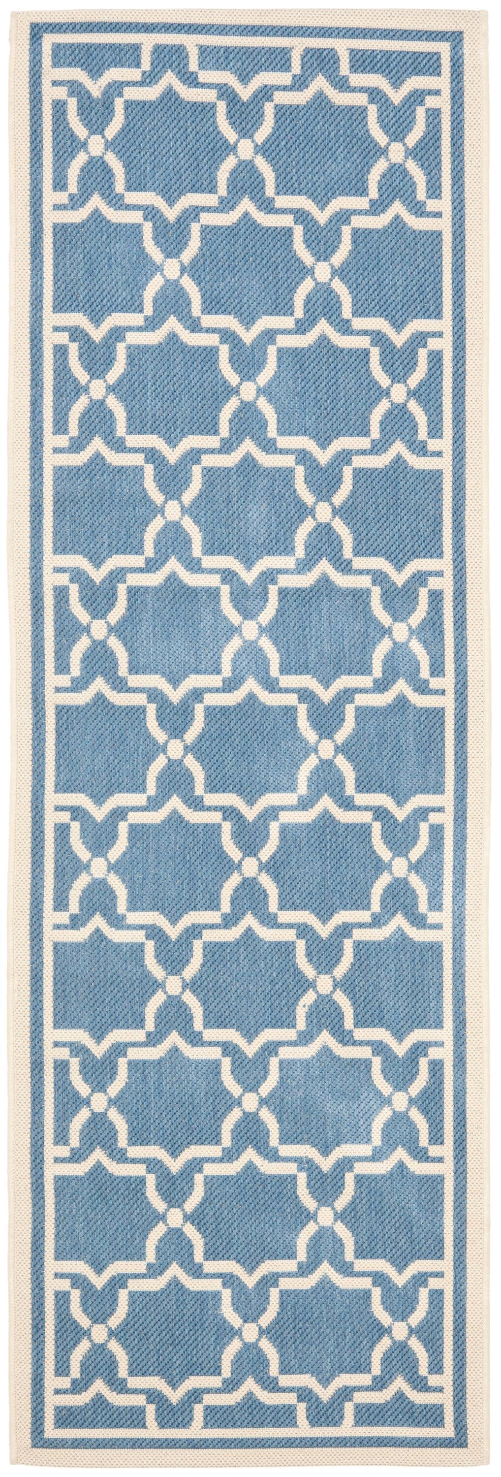 SAFAVIEH Courtyard Allison Oriental Indoor/Outdoor Runner Rug, Blue/Beige, 2'3" x 14'