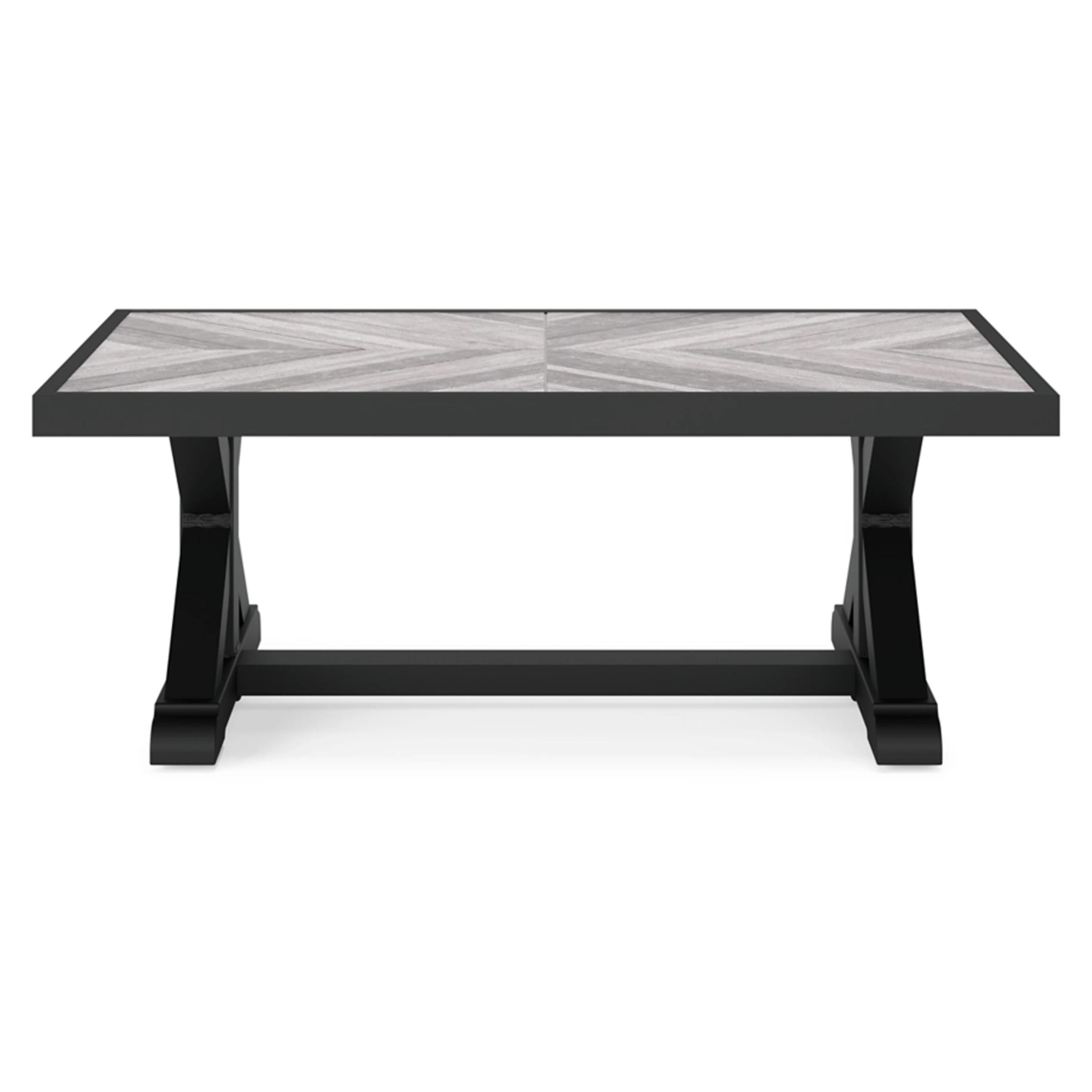 Black and Gray Rectangular Outdoor Coffee Table with Porcelain Top