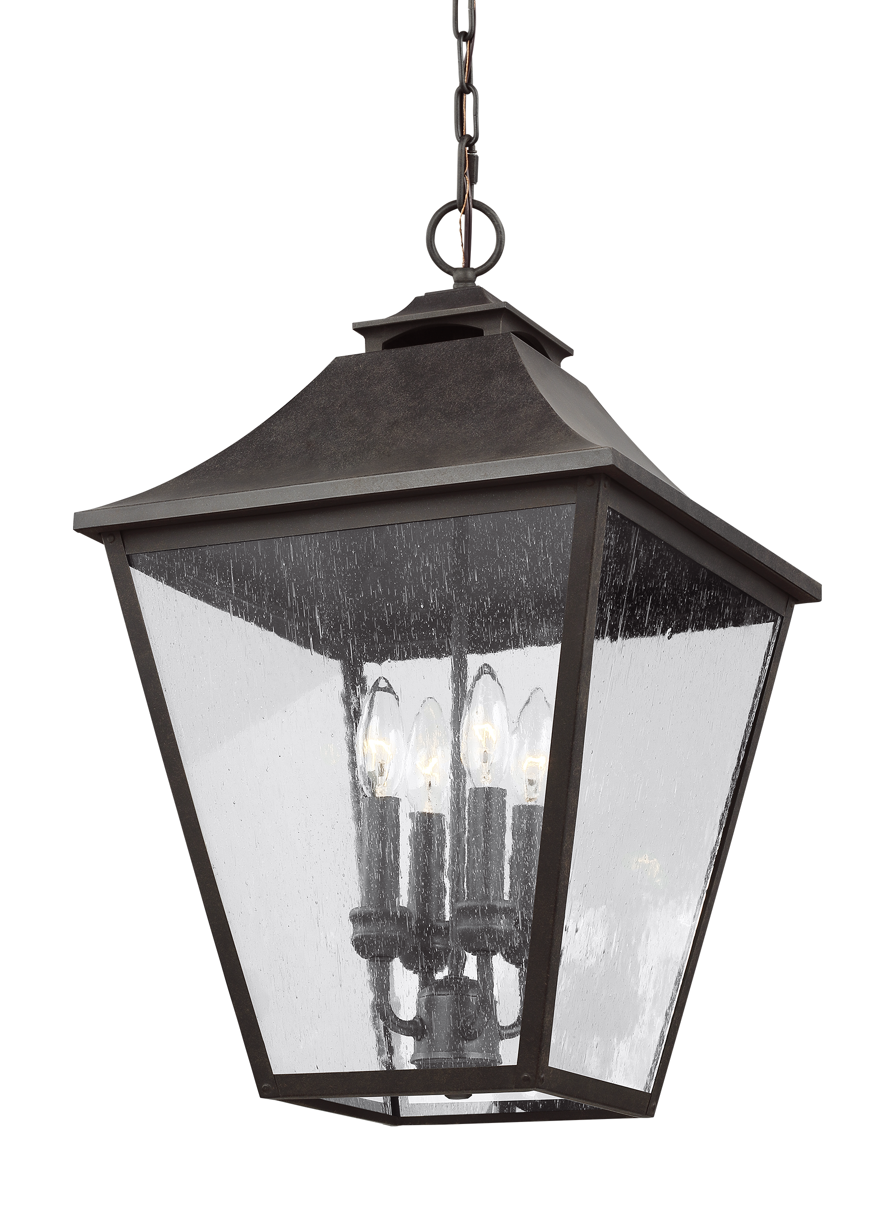 Sable Bronze 4-Light Outdoor Hanging Lantern with Clear Seeded Glass