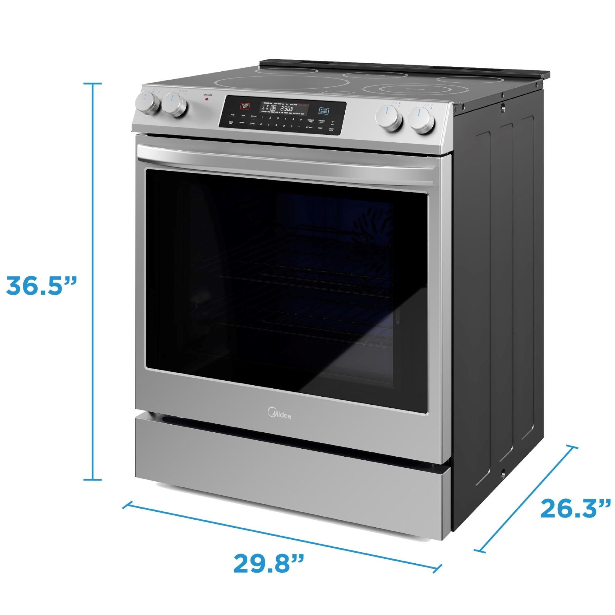Midea 30-In Slide-In Electric Range with Wi-Fi Connectivity and Fan Convection, Stainless Steel,  MES30S2AST