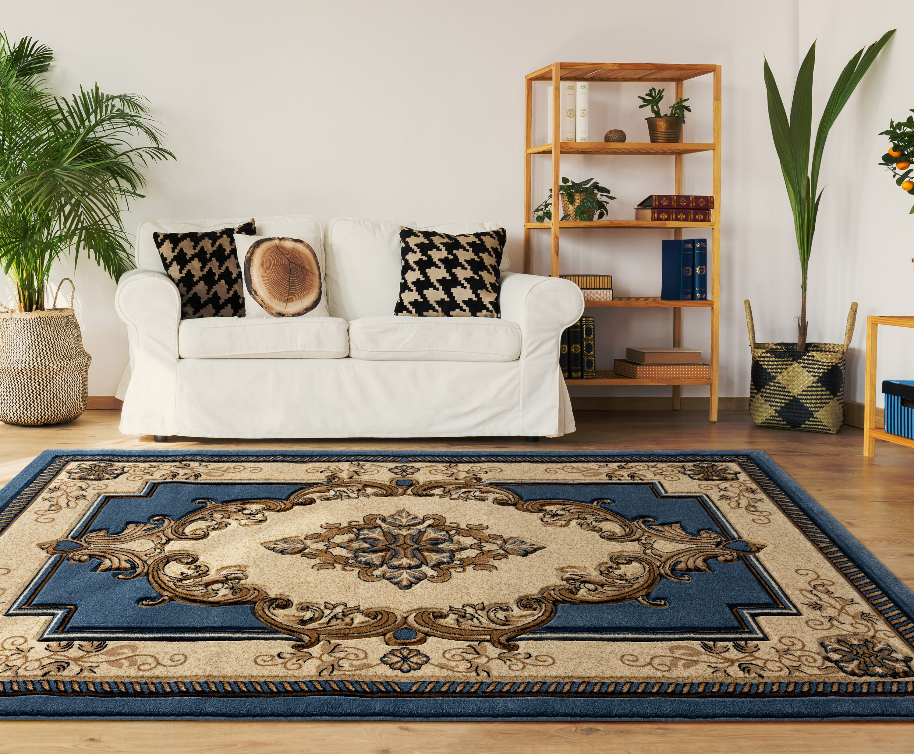 Designer Home Swan Area Rug 2050 10560 Fallon Blue Curls Petals 1' 10" x 2' 8" Rectangle