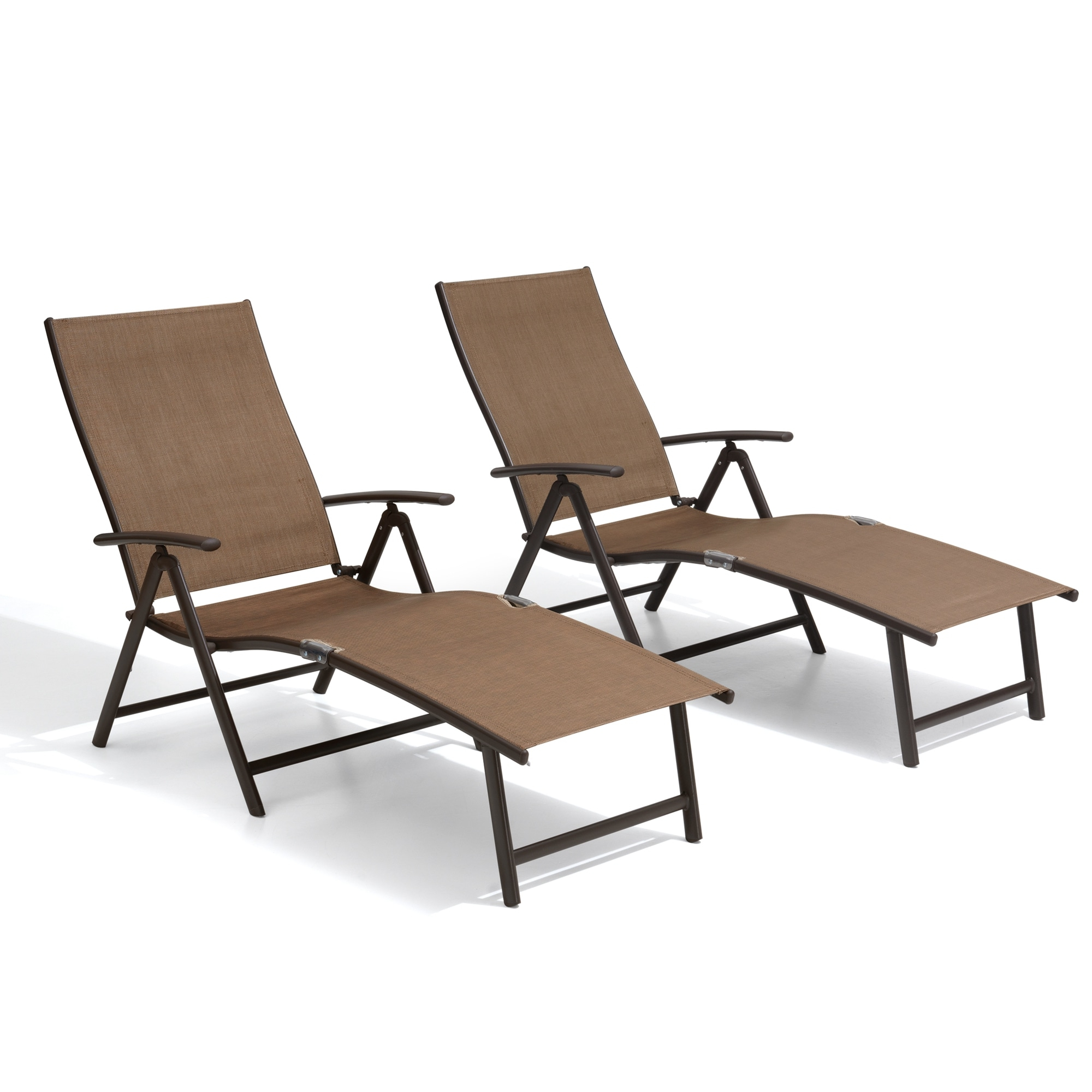 Crestlive Products  Outdoor Aluminum Folding Recliner Adjustable Chaise Lounge (Set of 2) - See Picture Brown Fabric, Brown Farme