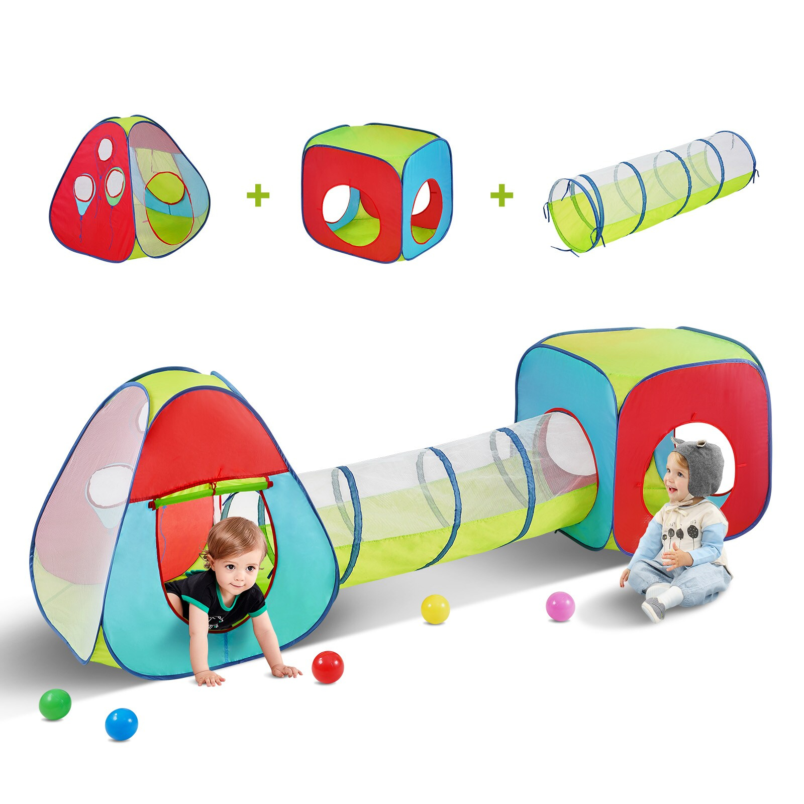3 in 1 Kids Play Tent with Tunnel, Multi Color