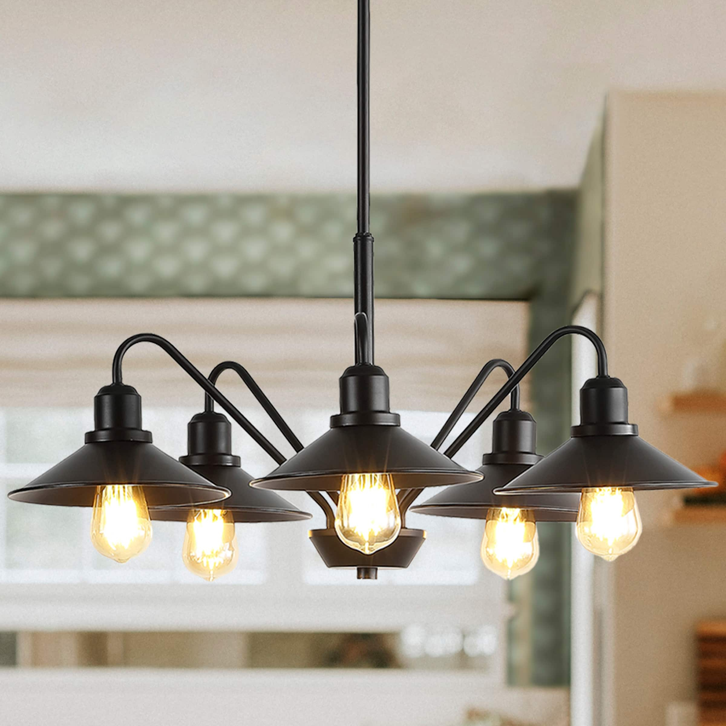 Cole 27" 5-Light Metal Farmhouse Industrial LED Pendant, Oil Rubbed Bronze