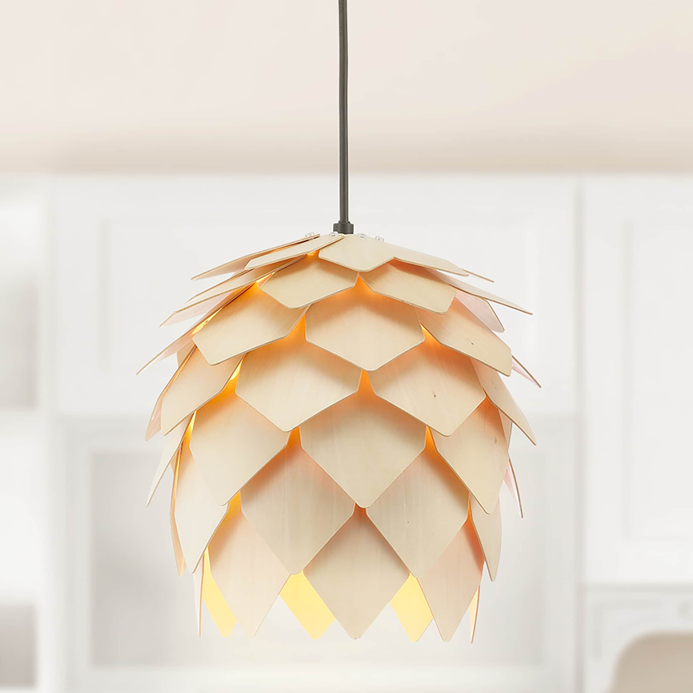 HOZO JYL6125A Simon 11.75" Pinecone Wood LED Pendant Contemporary Dimmable Adjustable Dining Room Living Room Kitchen Foyer Bedroom Hallway, Natural
