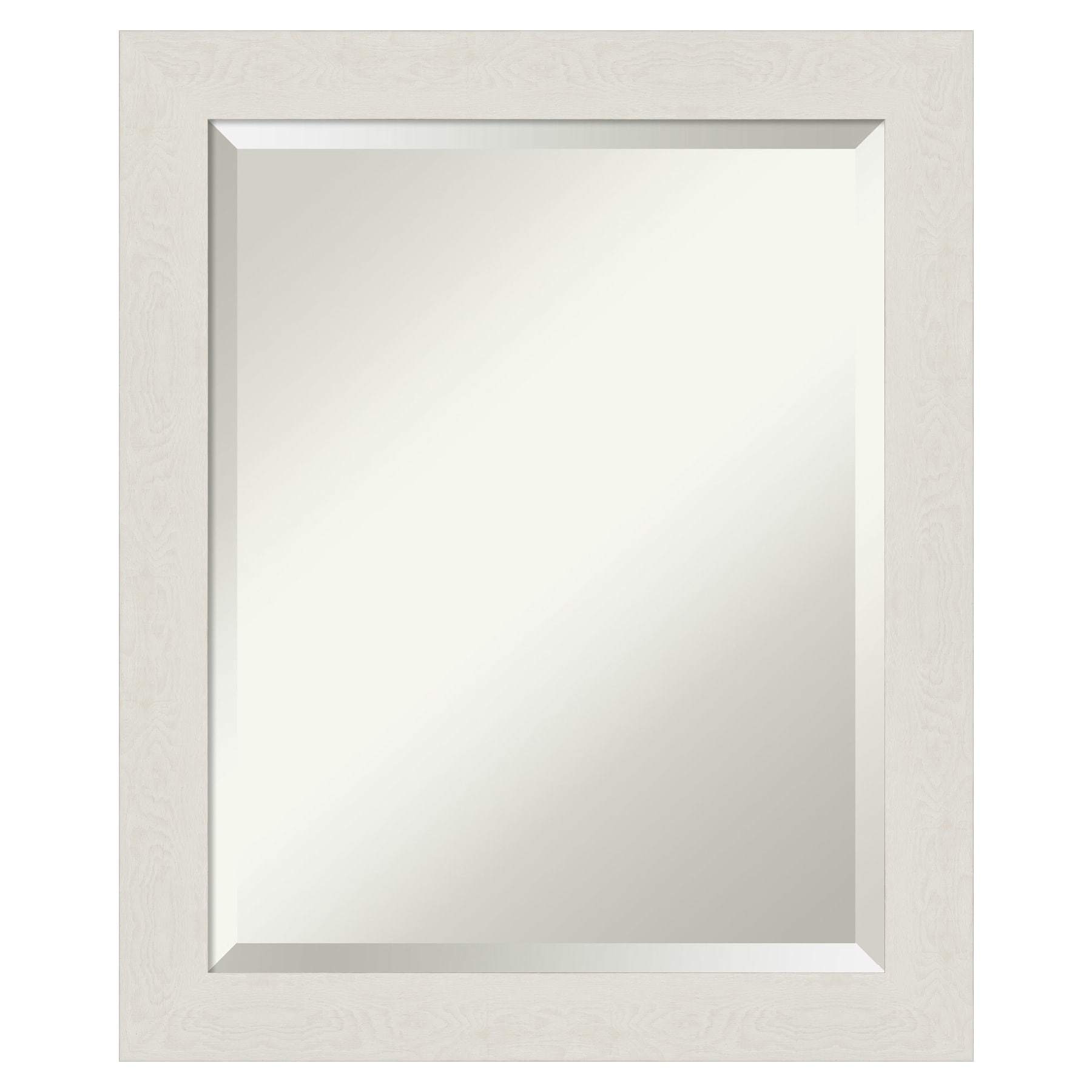 Amanti Art Beveled Bathroom Wall Mirror - Rustic Plank White Narrow Frame Outer Size: 19 x 23 in