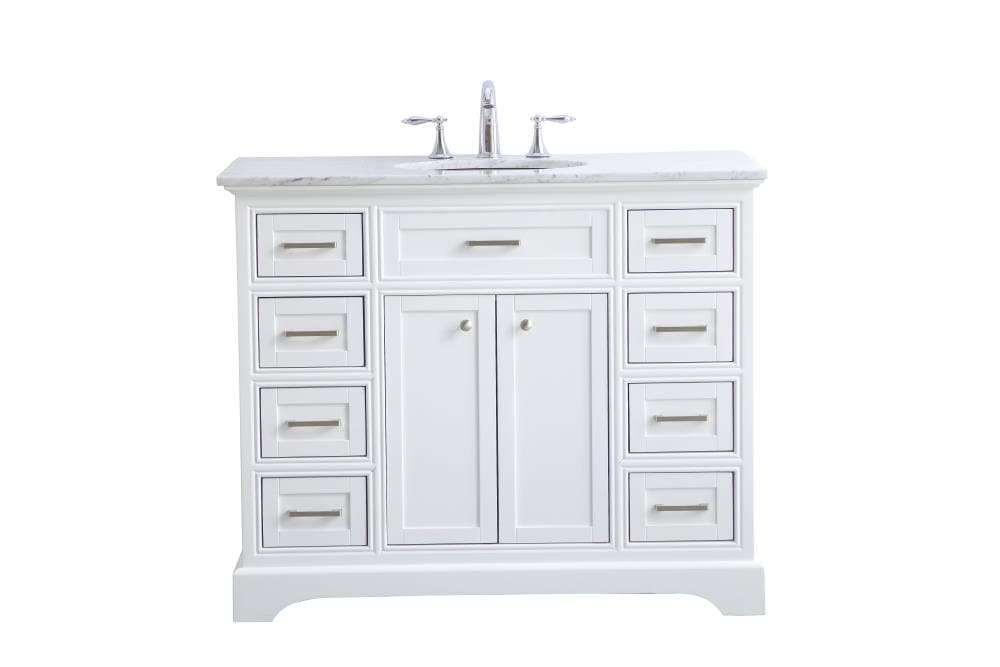 Elegant Decor Americana 42" Single Marble Top Bathroom Vanity in White