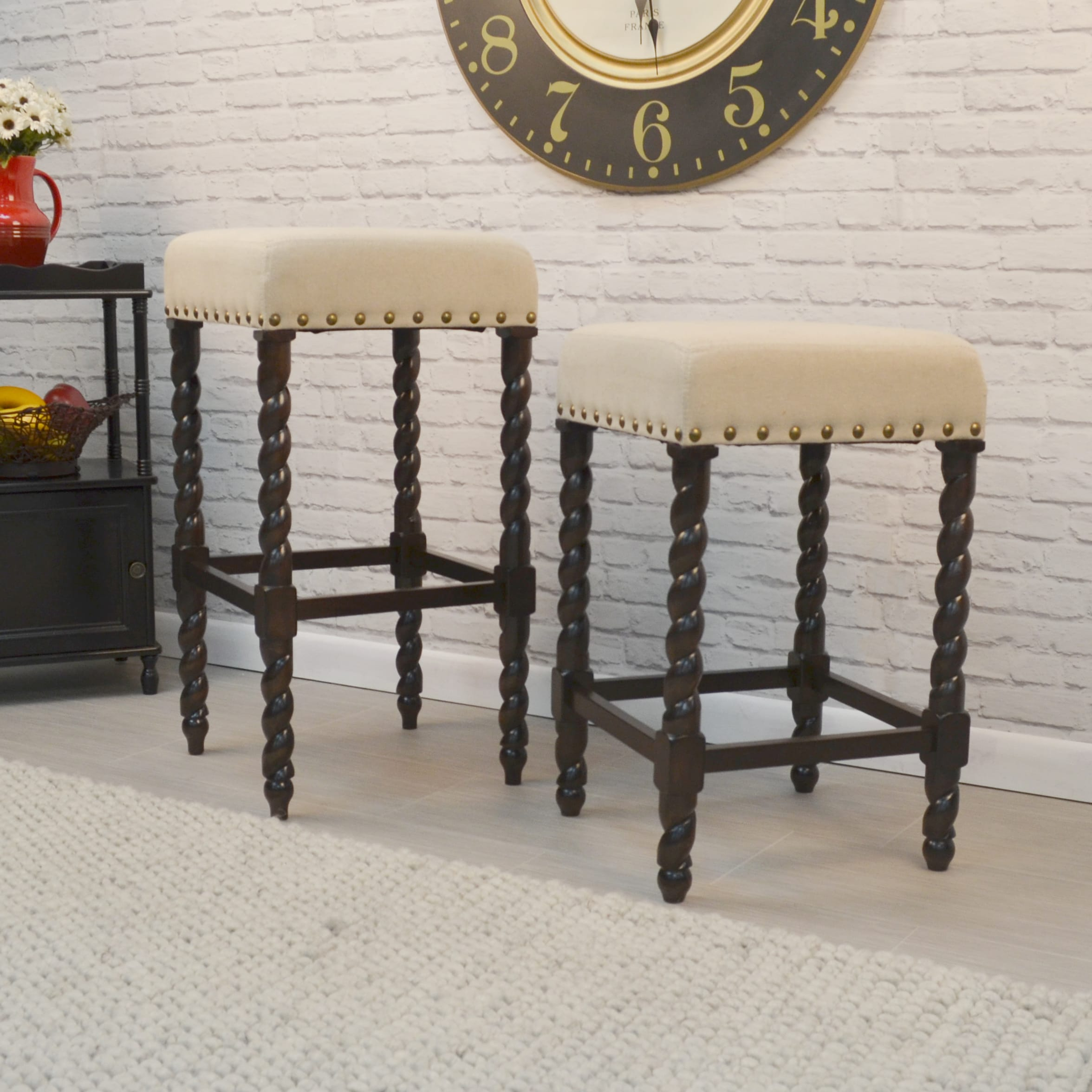 Carolina Living Remick 24" Counter Stool - Espresso - Linen Upholstery
