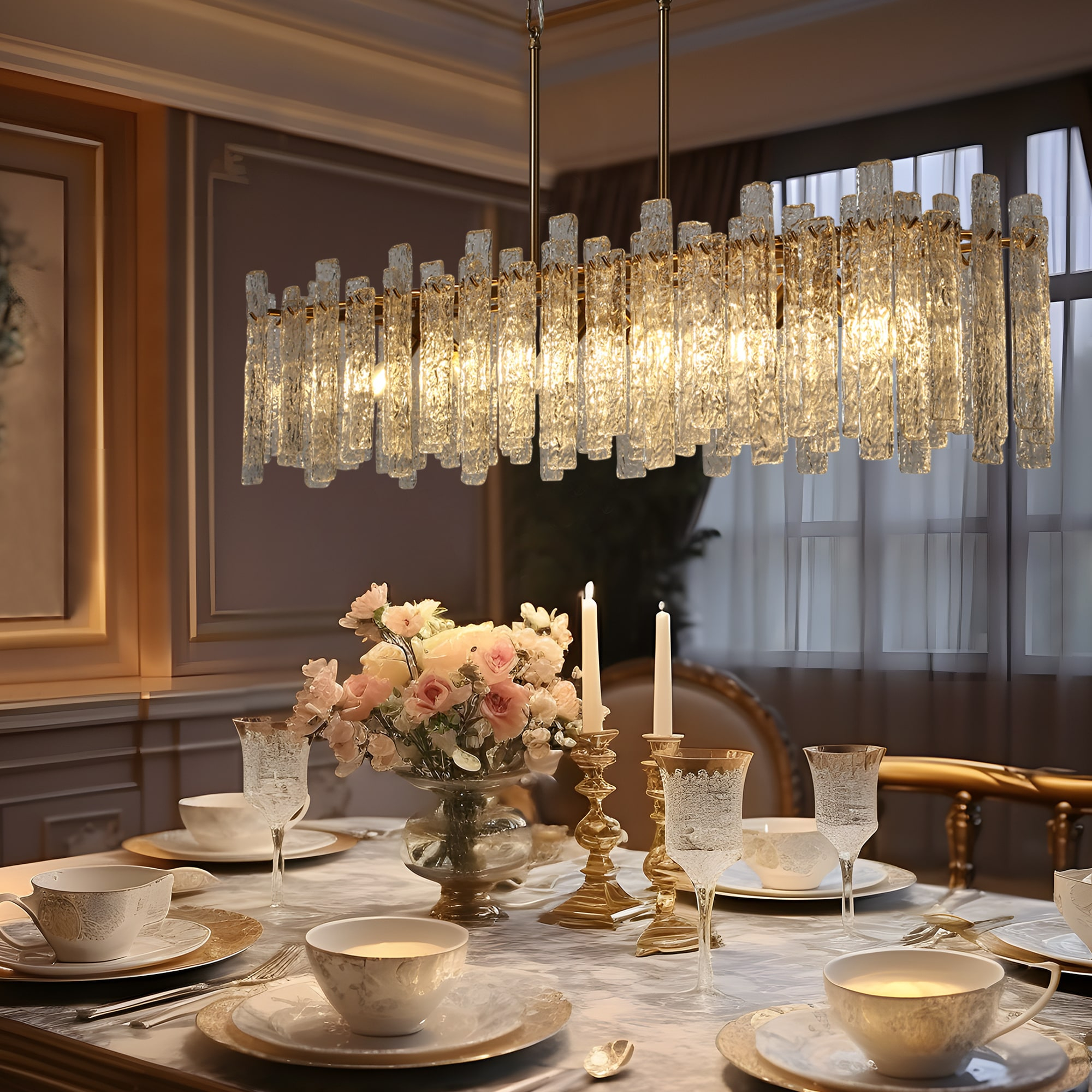 LNC Modern 6-Light 39" W. Glass Island Chandelier for Kitchen Island Dining Room - 39" W x 9.8" H x 9.9" D