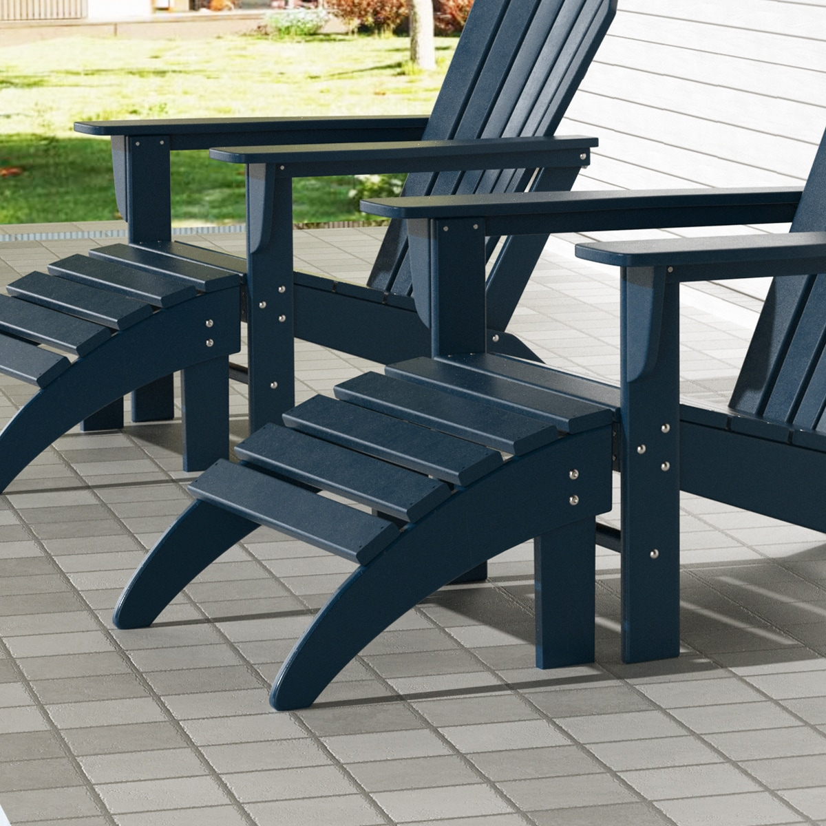 Polytrends  Laguna Hdpe All Weather Outdoor Patio Foldable Ottoman Navy Blue