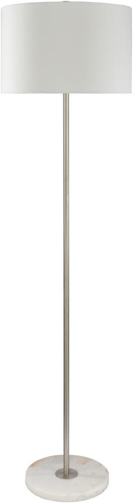 Becker Polished Silver Metal and Natural Marble Floor Lamp with White Linen Shade