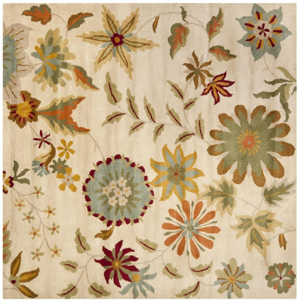 SAFAVIEH Soho Peronel Floral Wool Area Rug, Ivory/Sage, 6' x 6' Square