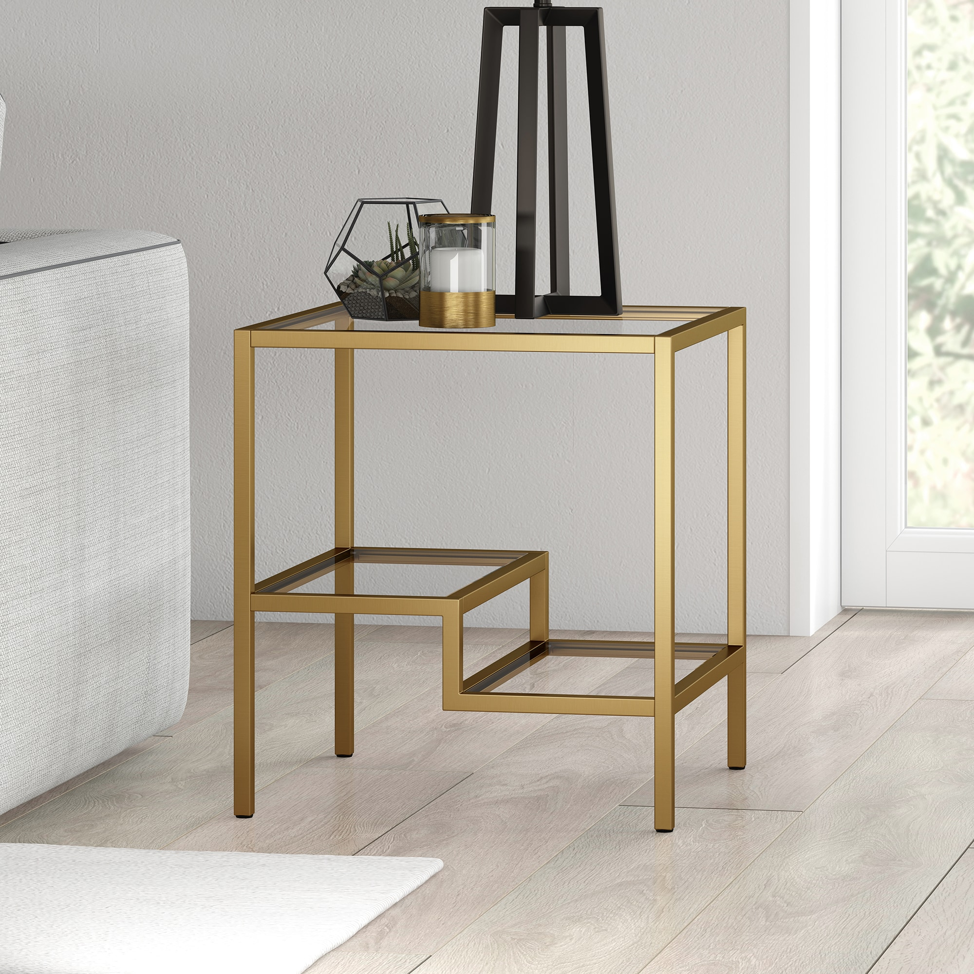Evelyn&Zoe Lovett 20" Wide Square Side Table, Brass