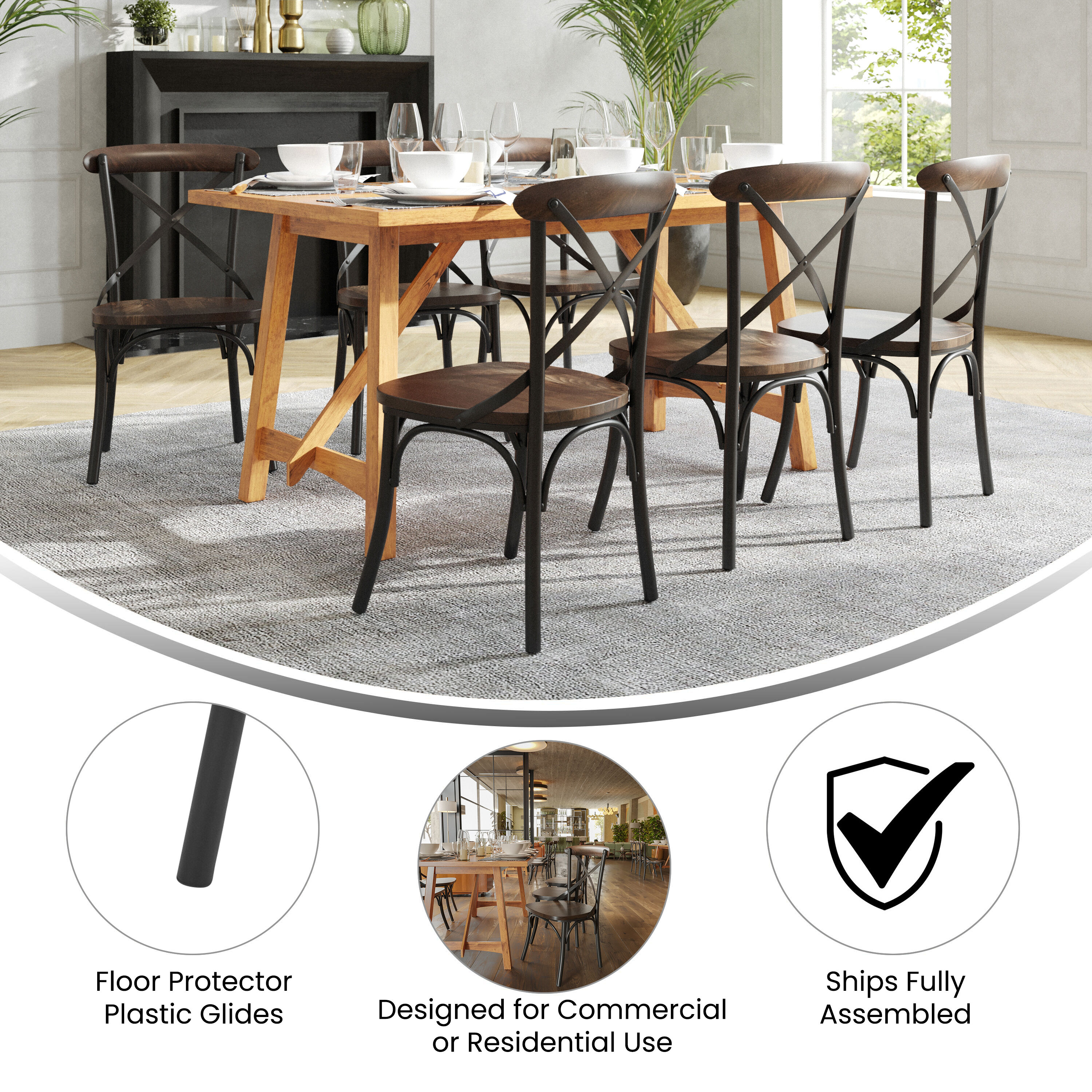 Flash Furniture X-Back Chair with Metal Bracing and Fruitwood Seat