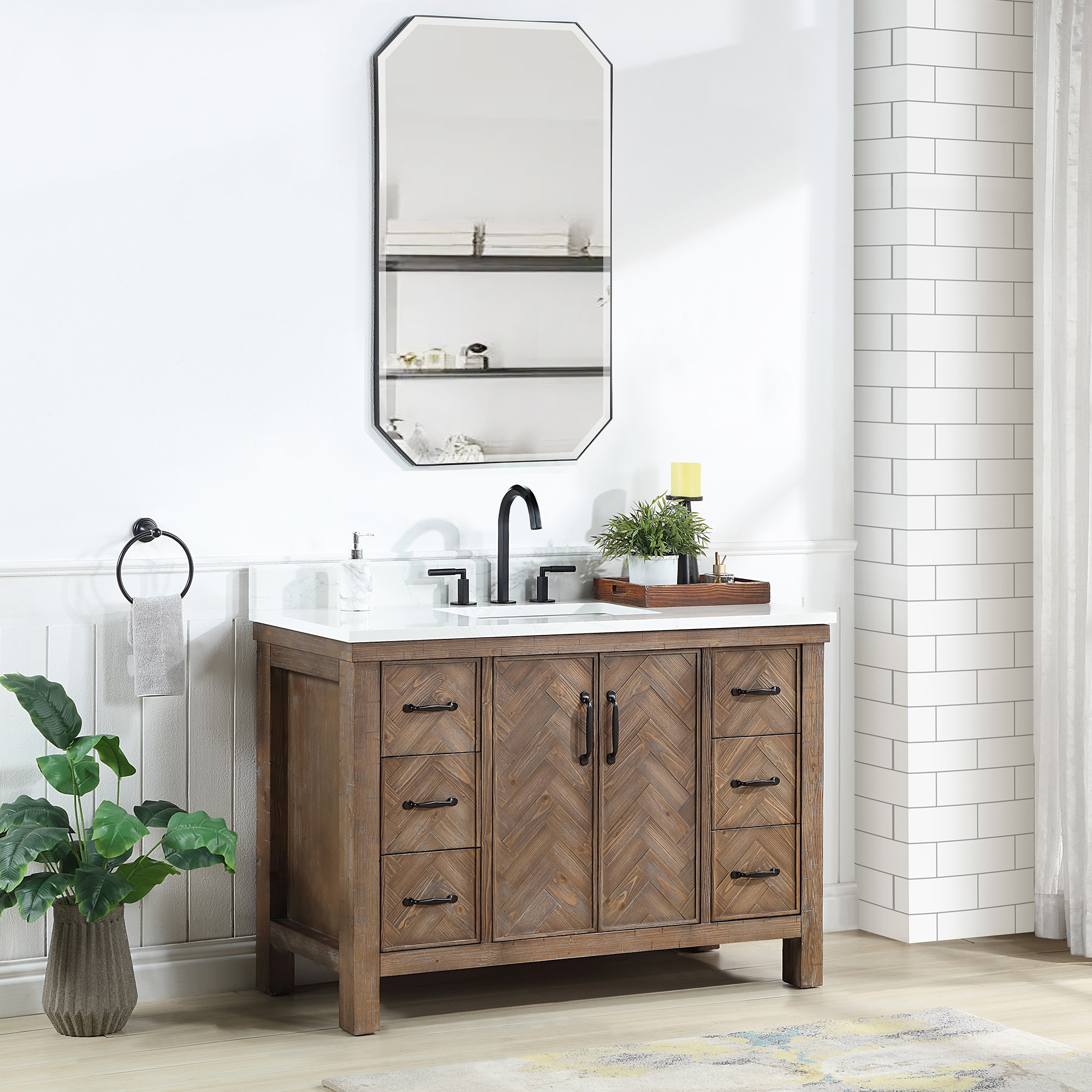 Javier 48" Bath Vanity in Spruce Antique Gray with White Grain Composite Stone