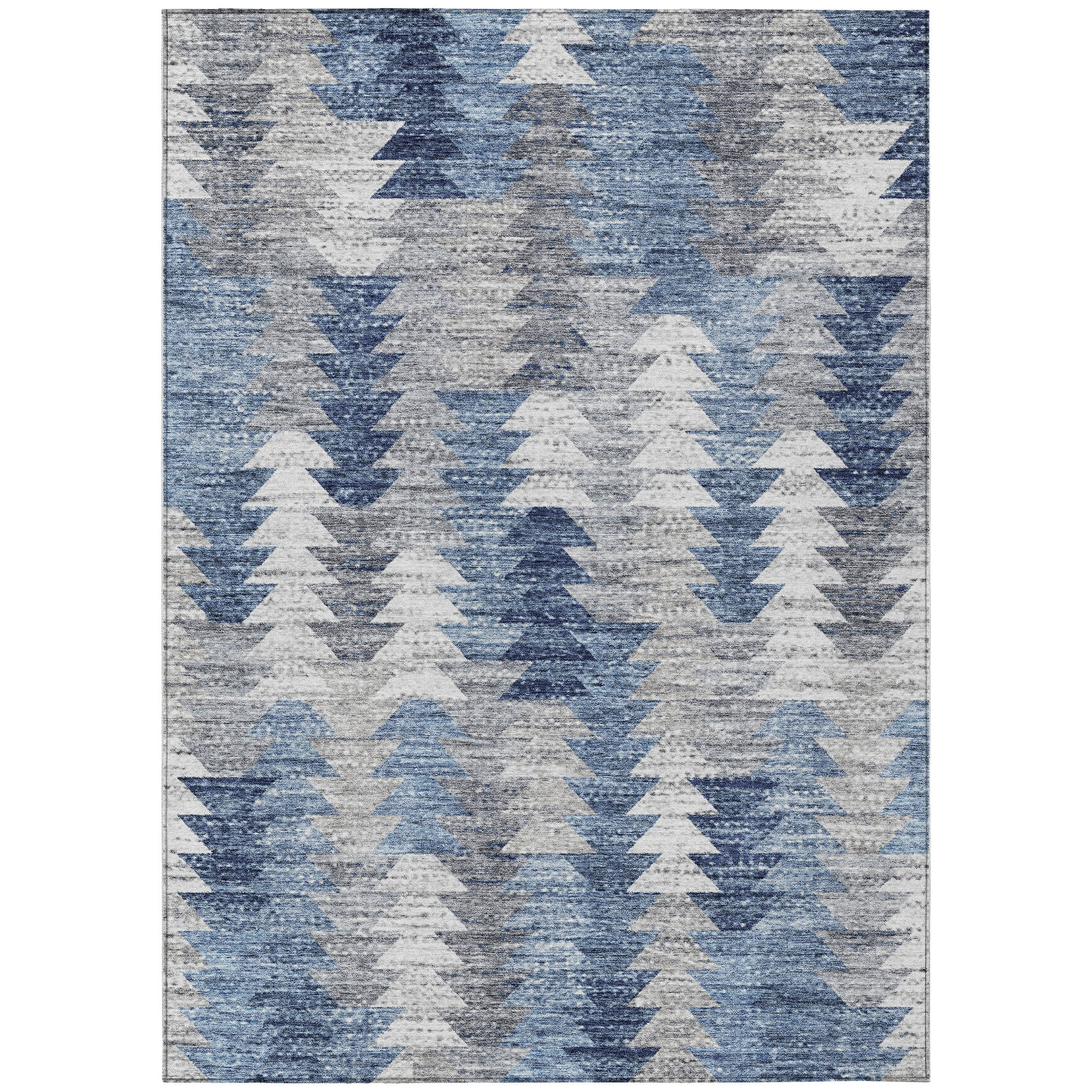 Blue and Gray Geometric Pattern Washable Rug