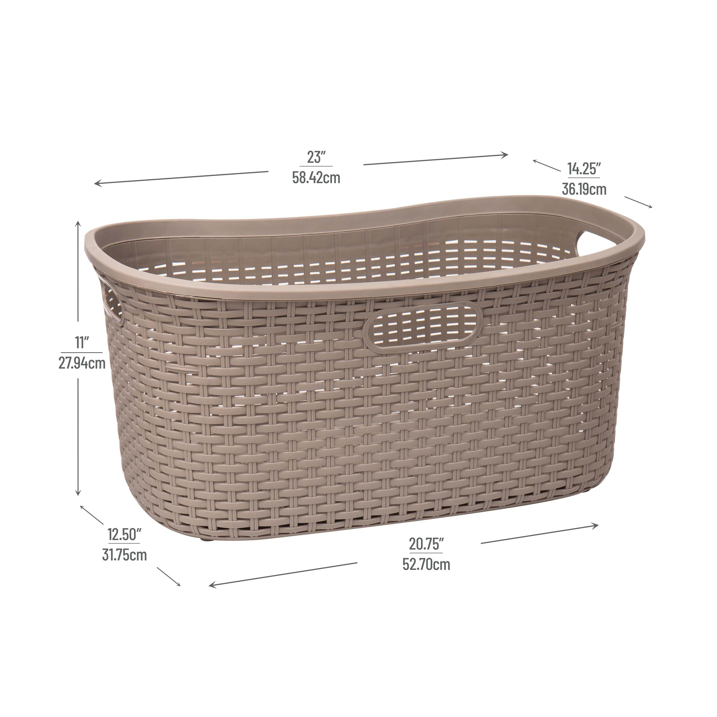 Mind Reader 40L Laundry Basket, Clothes Hamper, Lid, Wicker Design, Plastic, 23"L x 14.5"W x 11"H, Set of 2, Tan