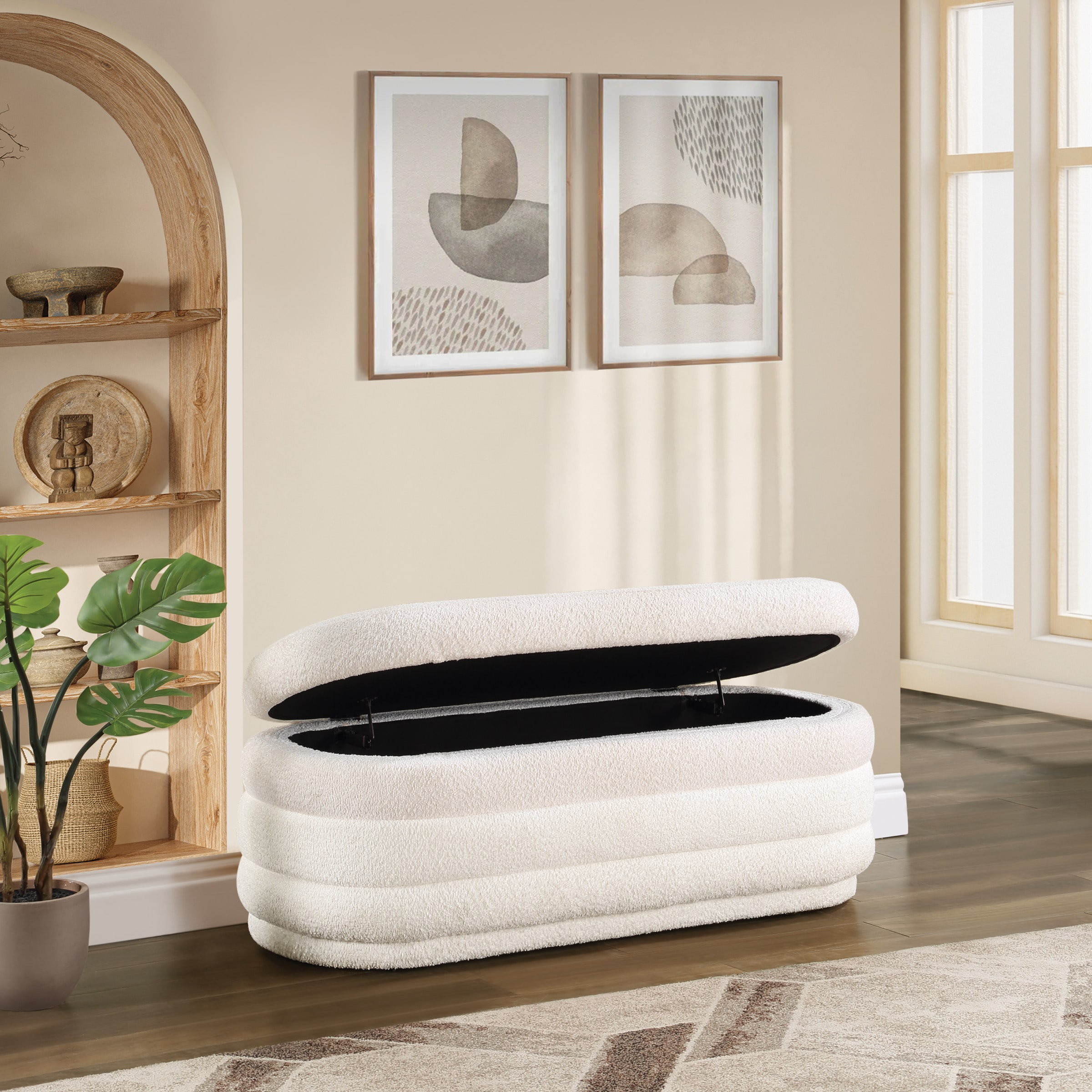 Clifford Storage Bench- White Fabric Snow Sherpa