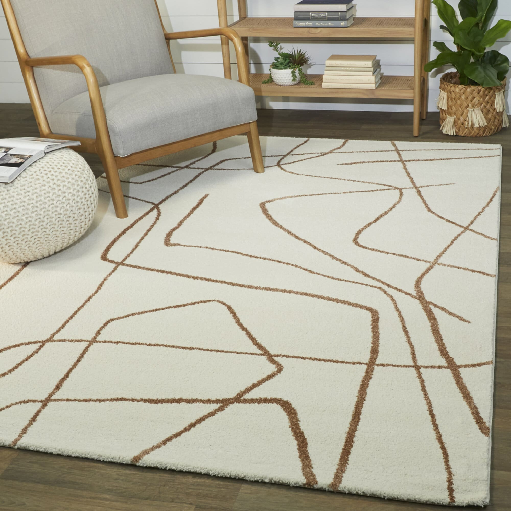 Descartes Abstract Modern Area Rug Rust 4'4" x 6' 4' x 6' Ivory