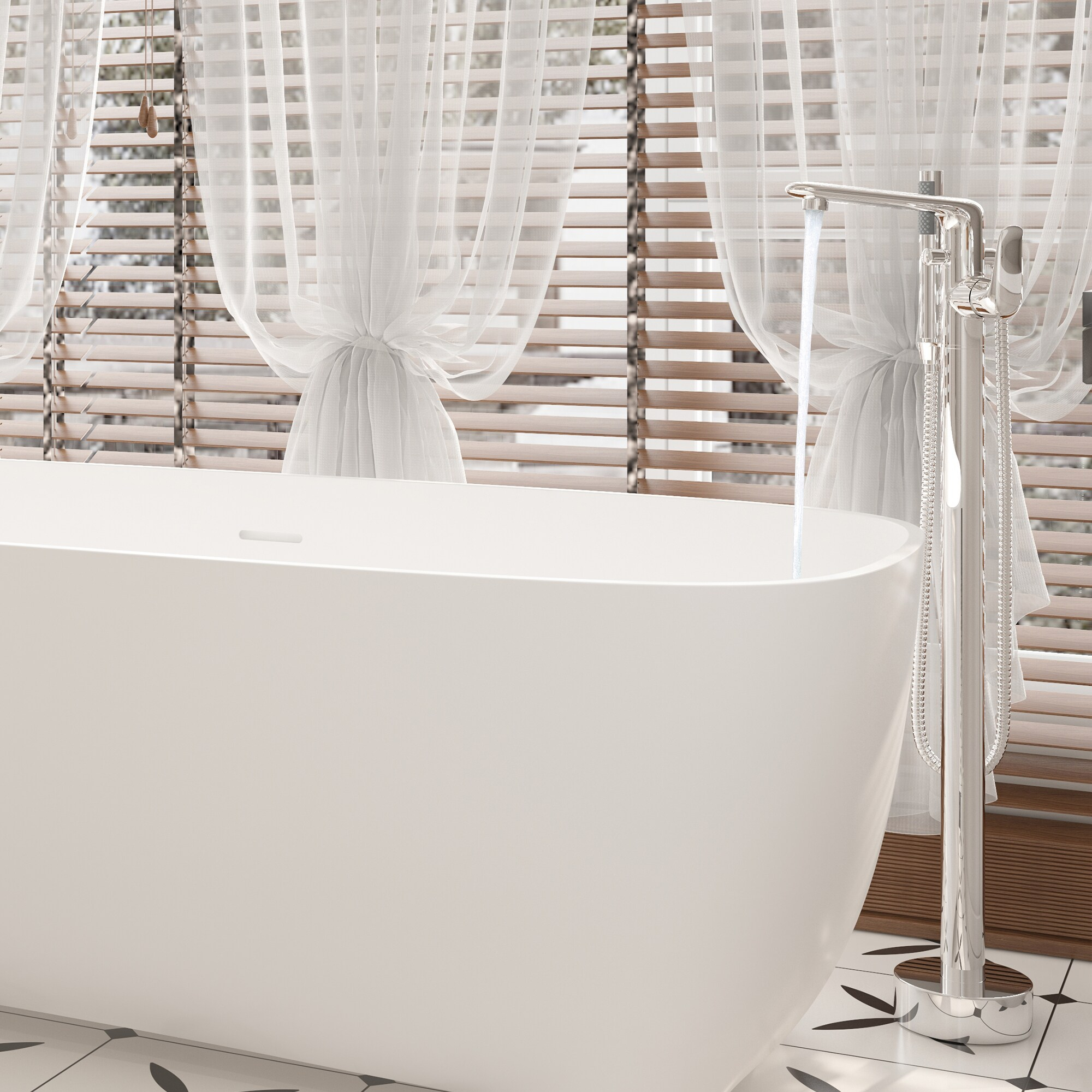 Chrome Freestanding Bathtub Faucet with Hand Shower