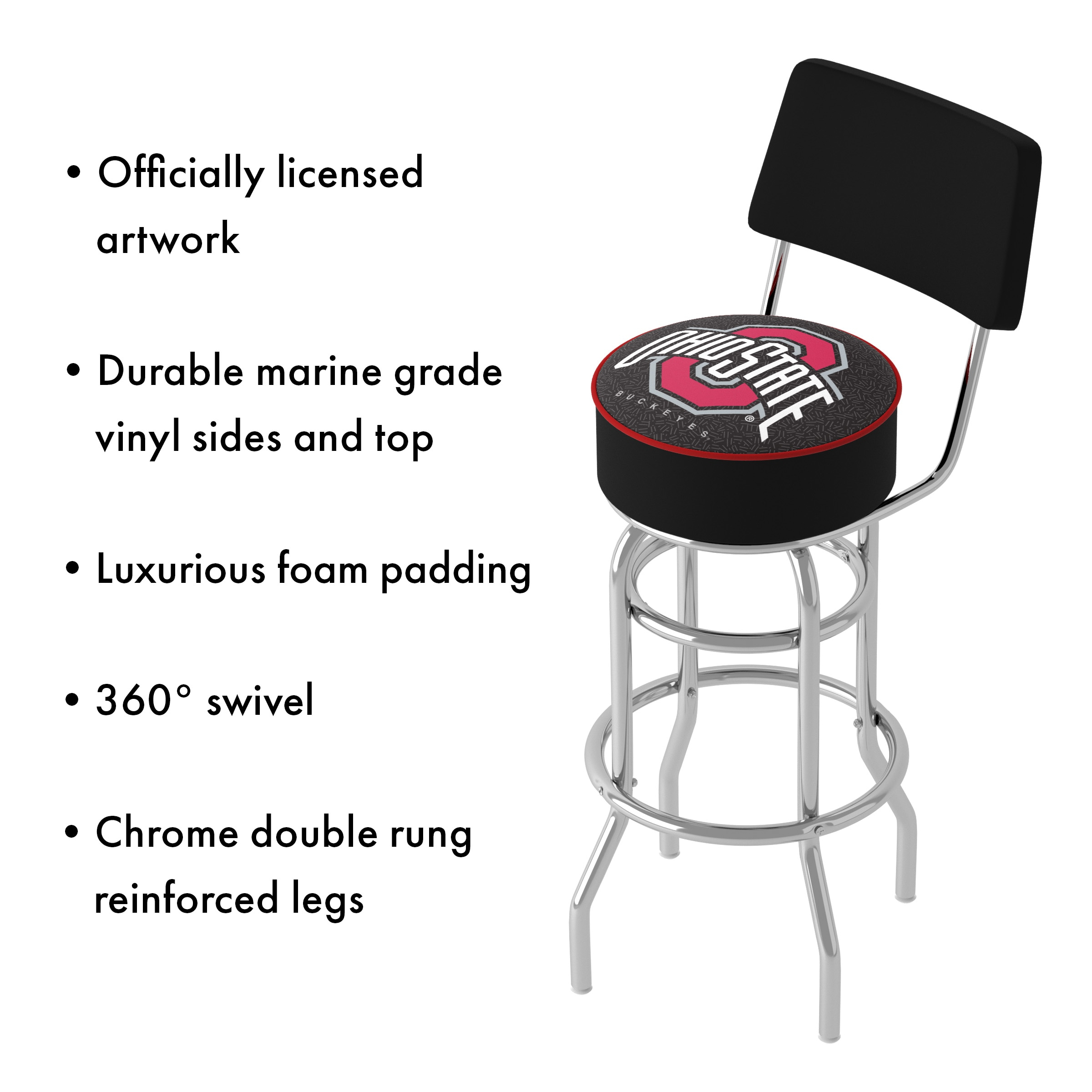 Trademark Gameroom Ohio State Buckeyes Bar Stools with Backs Chrome 31.0-in H Bar height Round seat Swivel Metal Bar Stool and Back