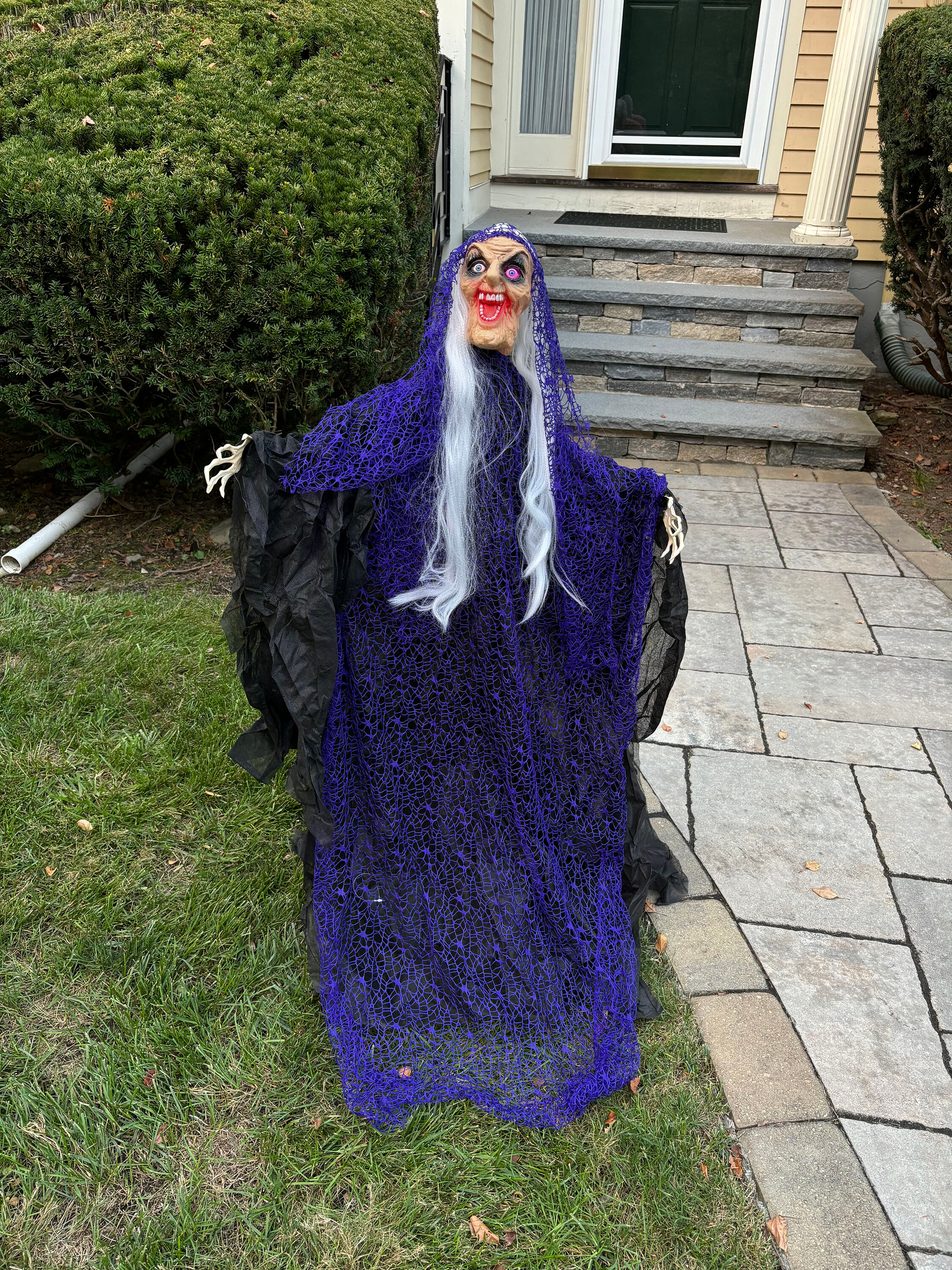 47-Inch Light-Up Witch Yard Stake with Purple Fish Net
