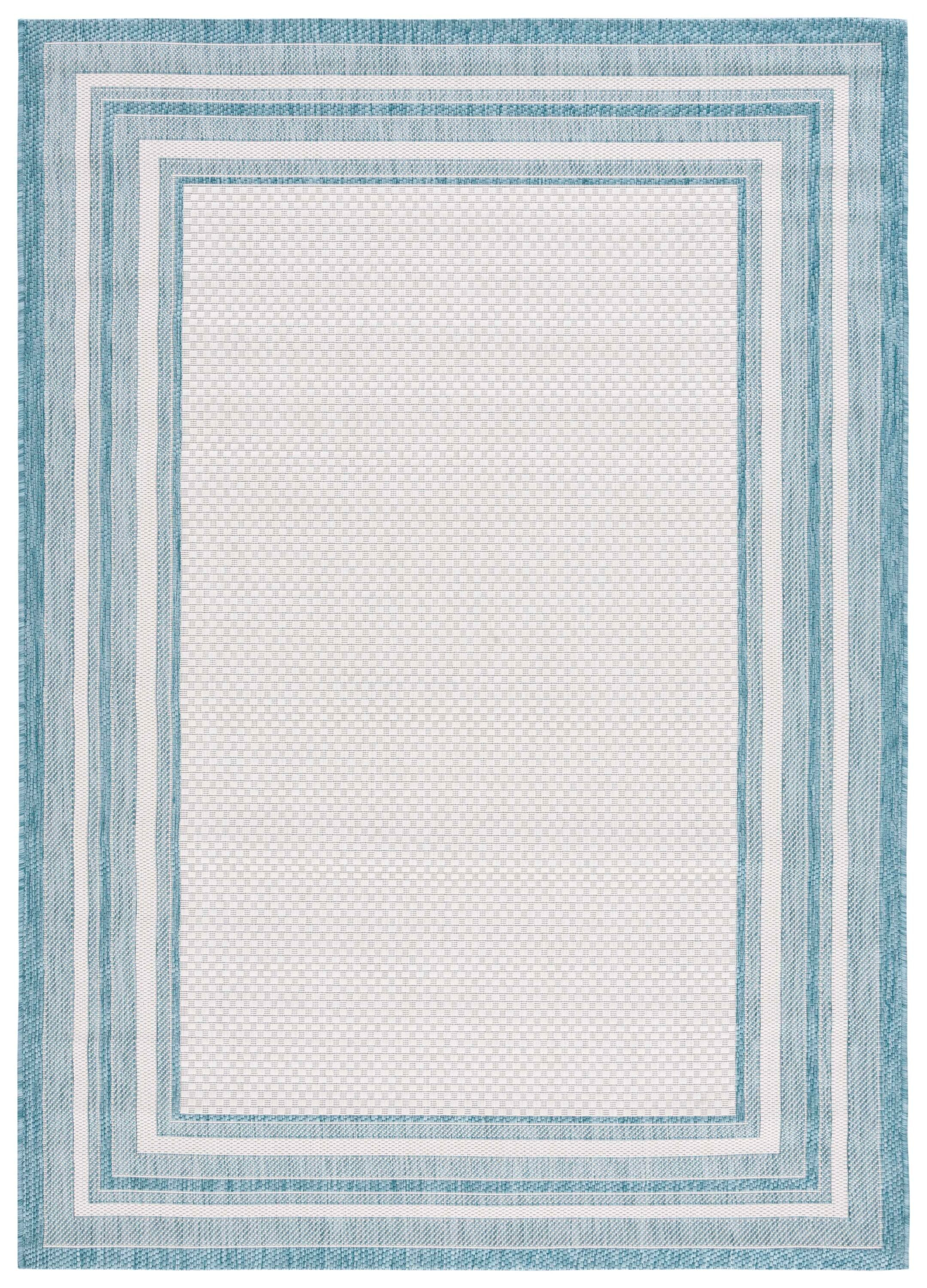 SAFAVIEH Courtyard Ercan Bordered Indoor/Outdoor Area Rug, Ivory/Aqua, 9' x 12'