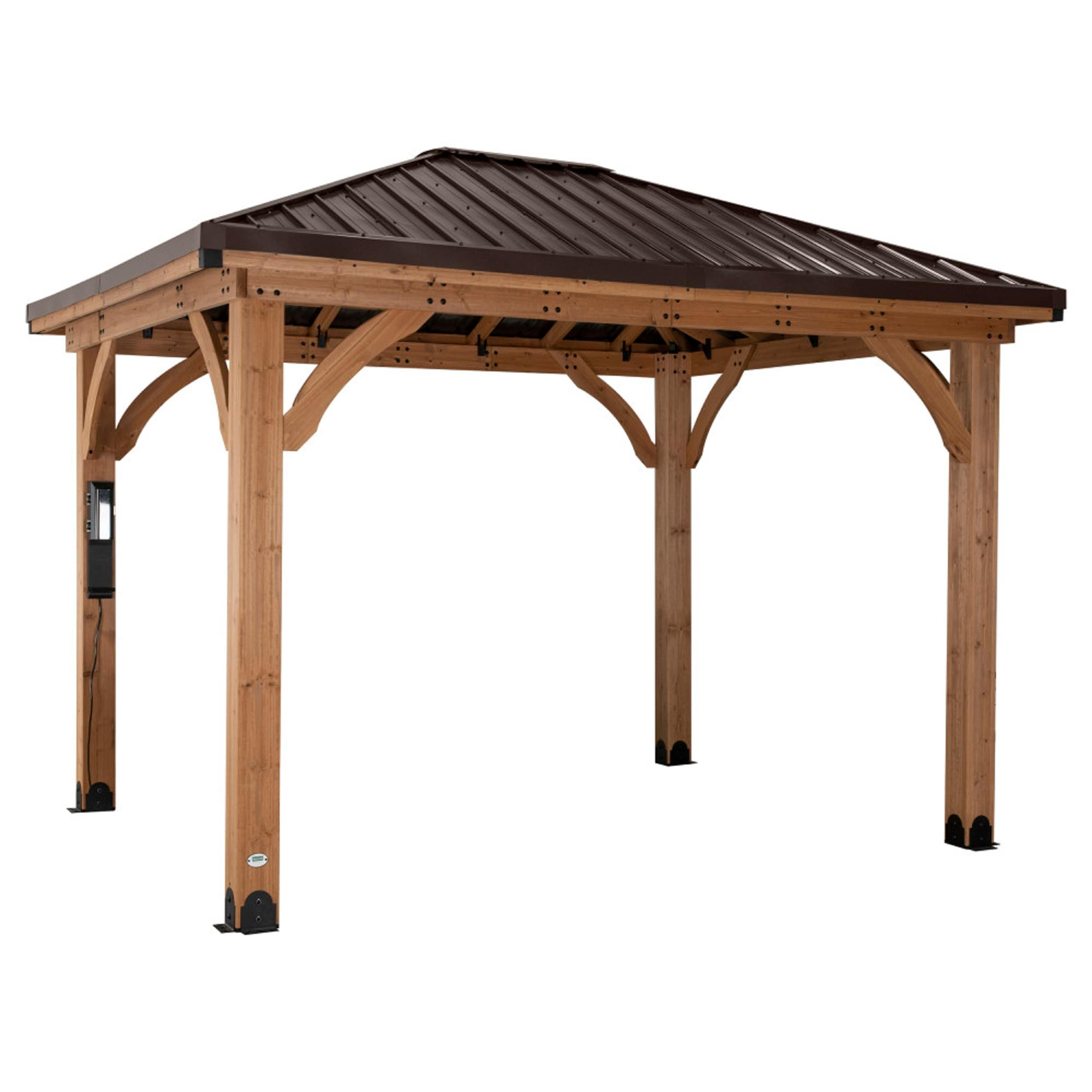 Backyard Discovery Barrington 10' x 10' Cedar Wood Gazebo, Galvanized Steel Roof, PowerPort