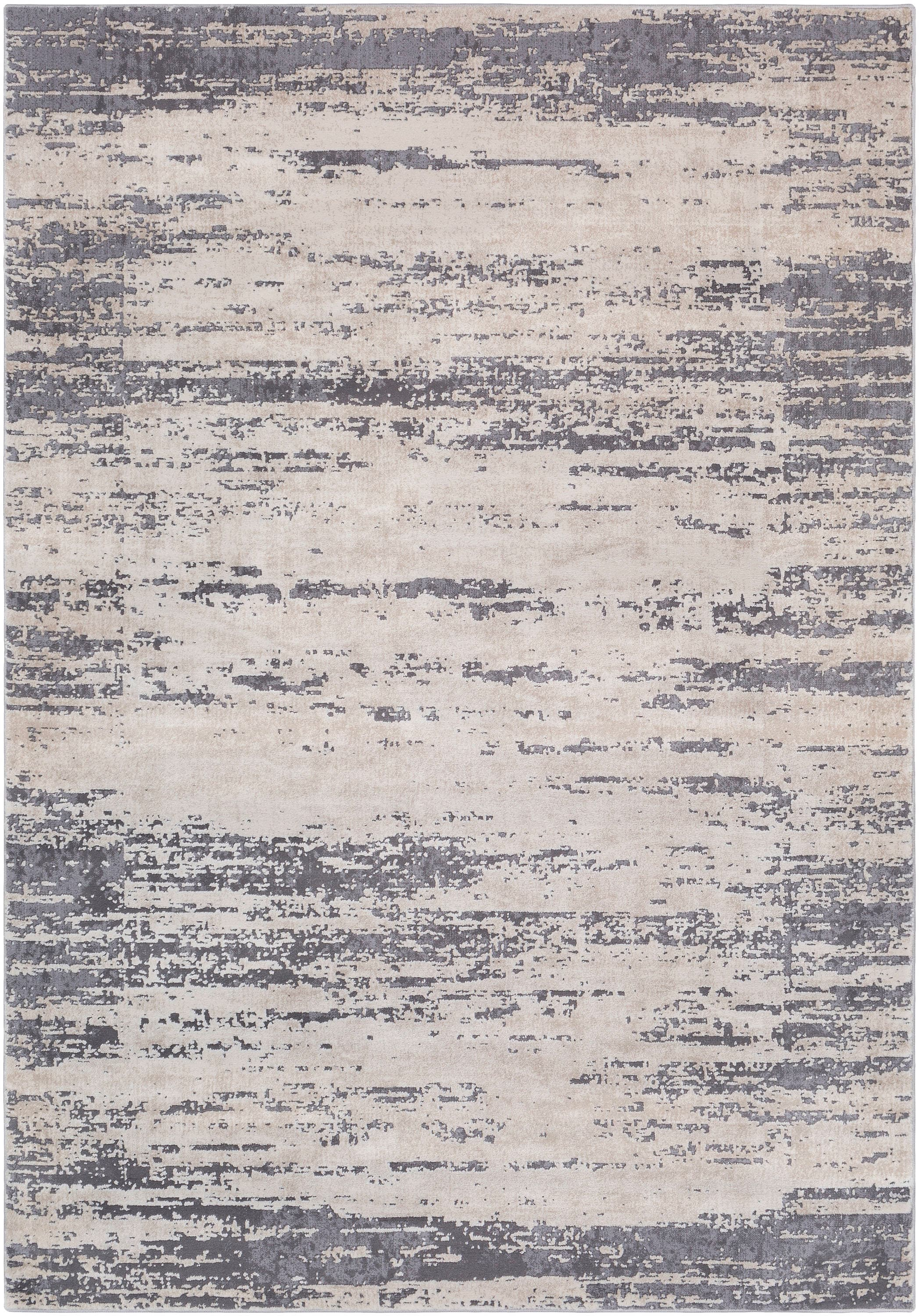 Reversible Gray Rectangular 63"x91" Stain-Resistant Wool-Blend Rug