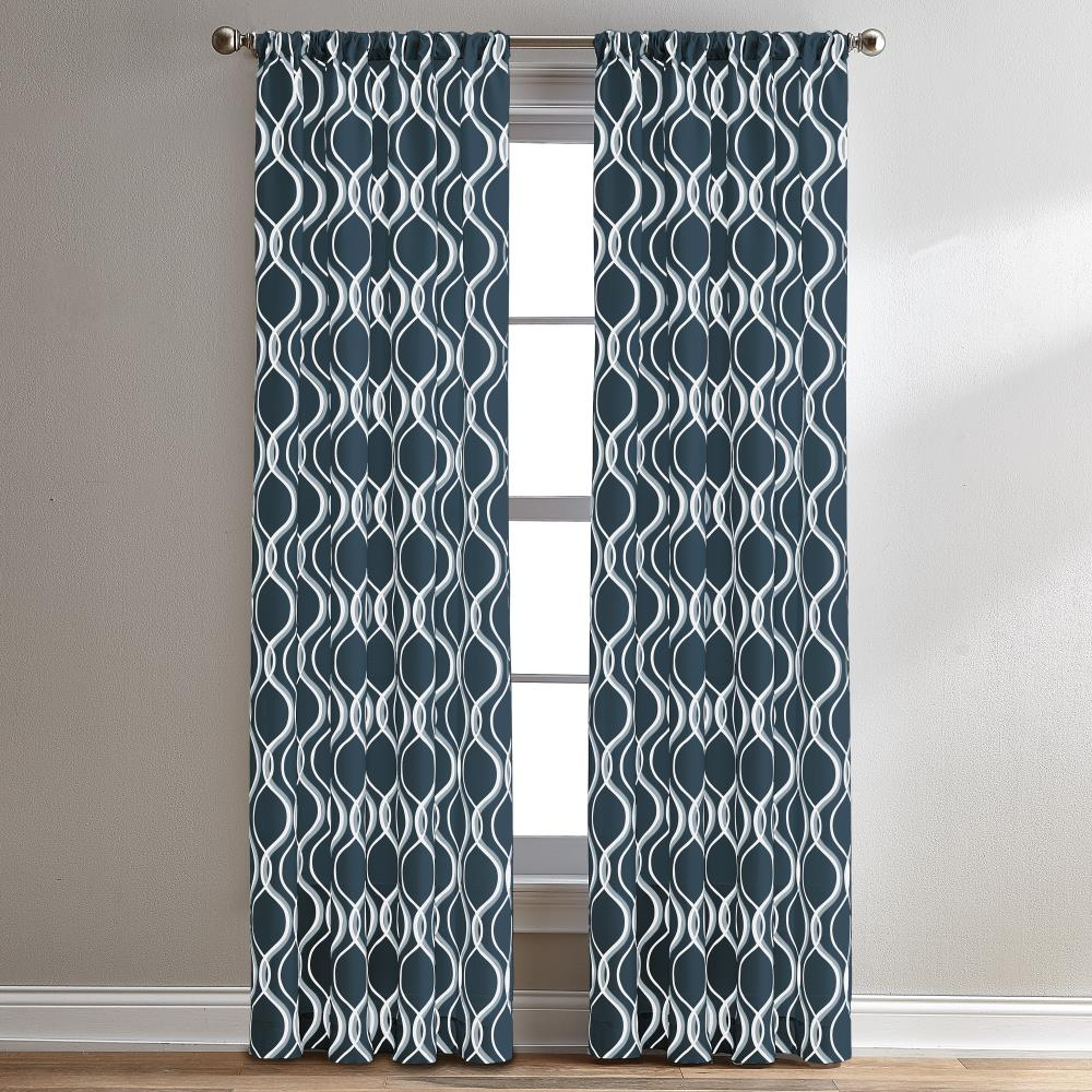 CHF Morocco Poletop Curtain Geometric, 50"x63", Navy, Adult