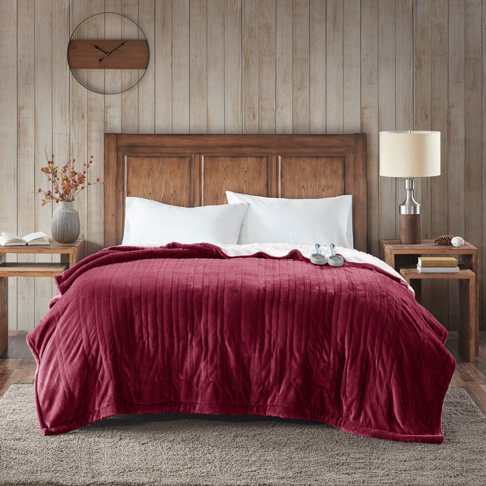 Woolrich Heated Plush to Berber Blanket, Full, Garnet