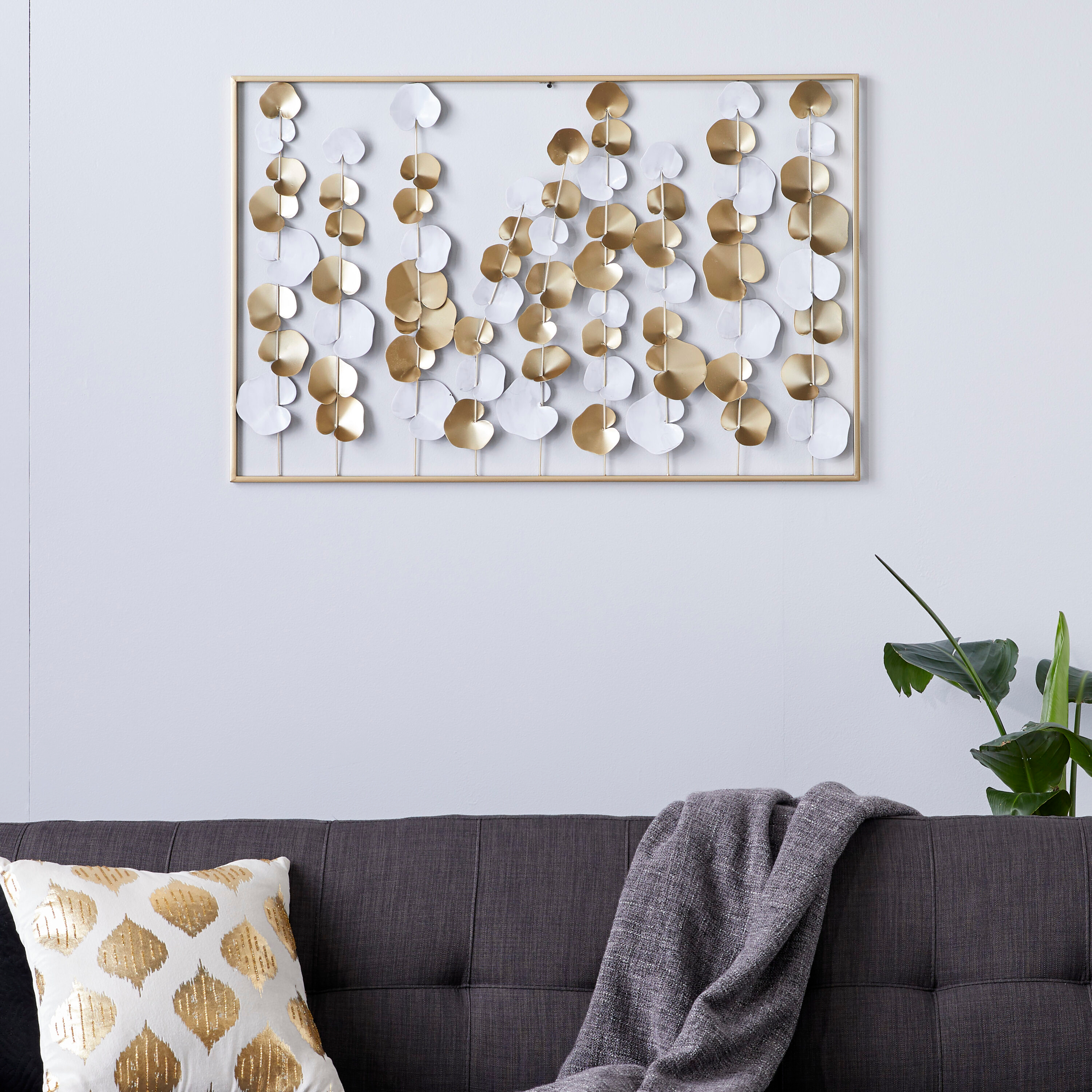 DecMode Gold Metal Floral Wall Decor with White Accents